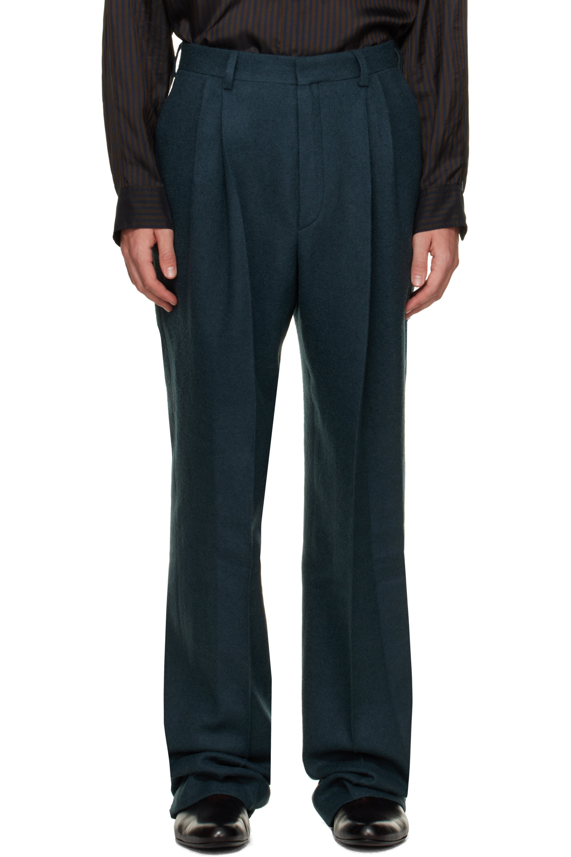 Dries Van Noten - Green Pleated Wool Trousers