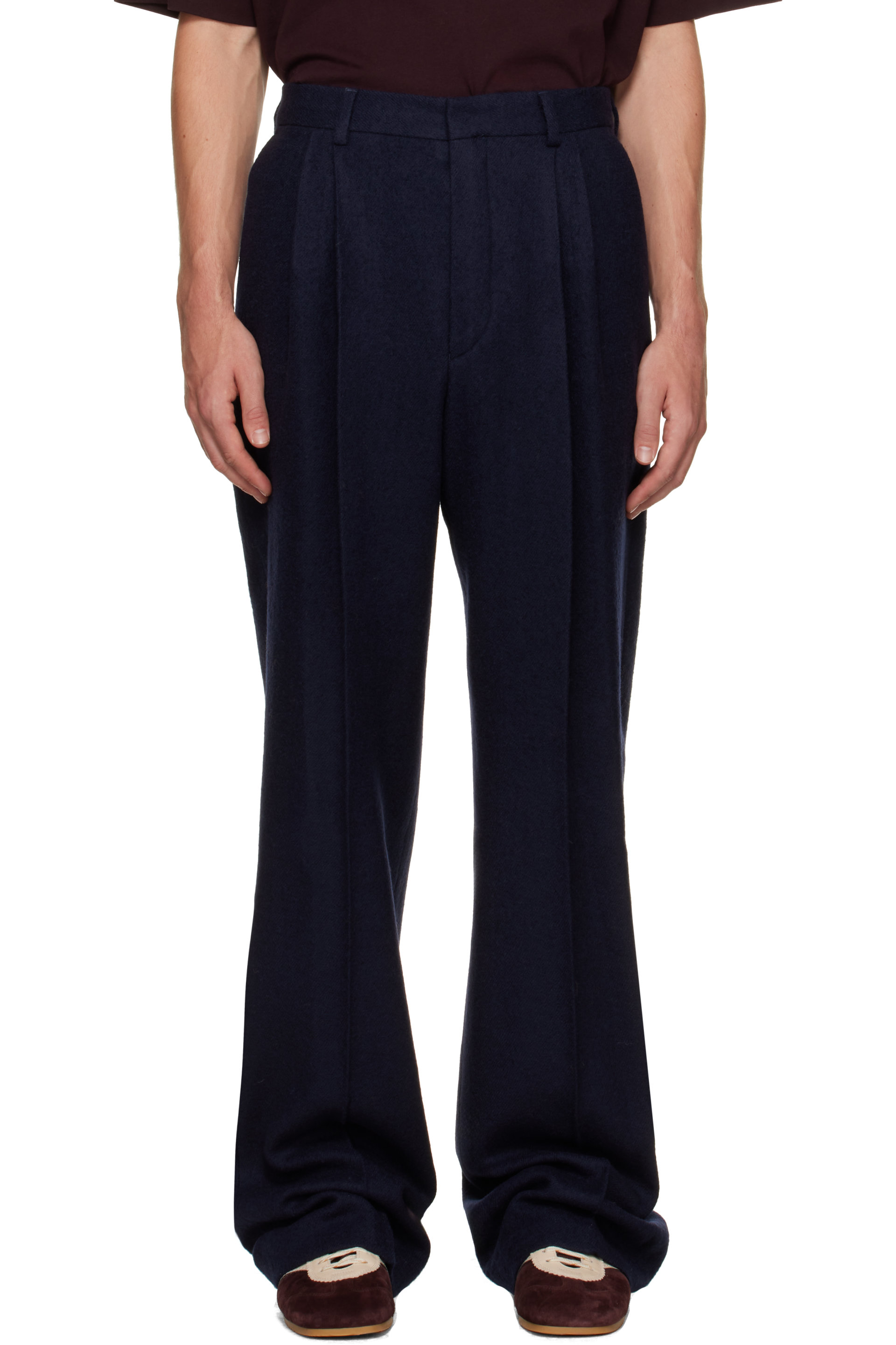 Dries Van Noten - Navy Pleated Wool Trousers