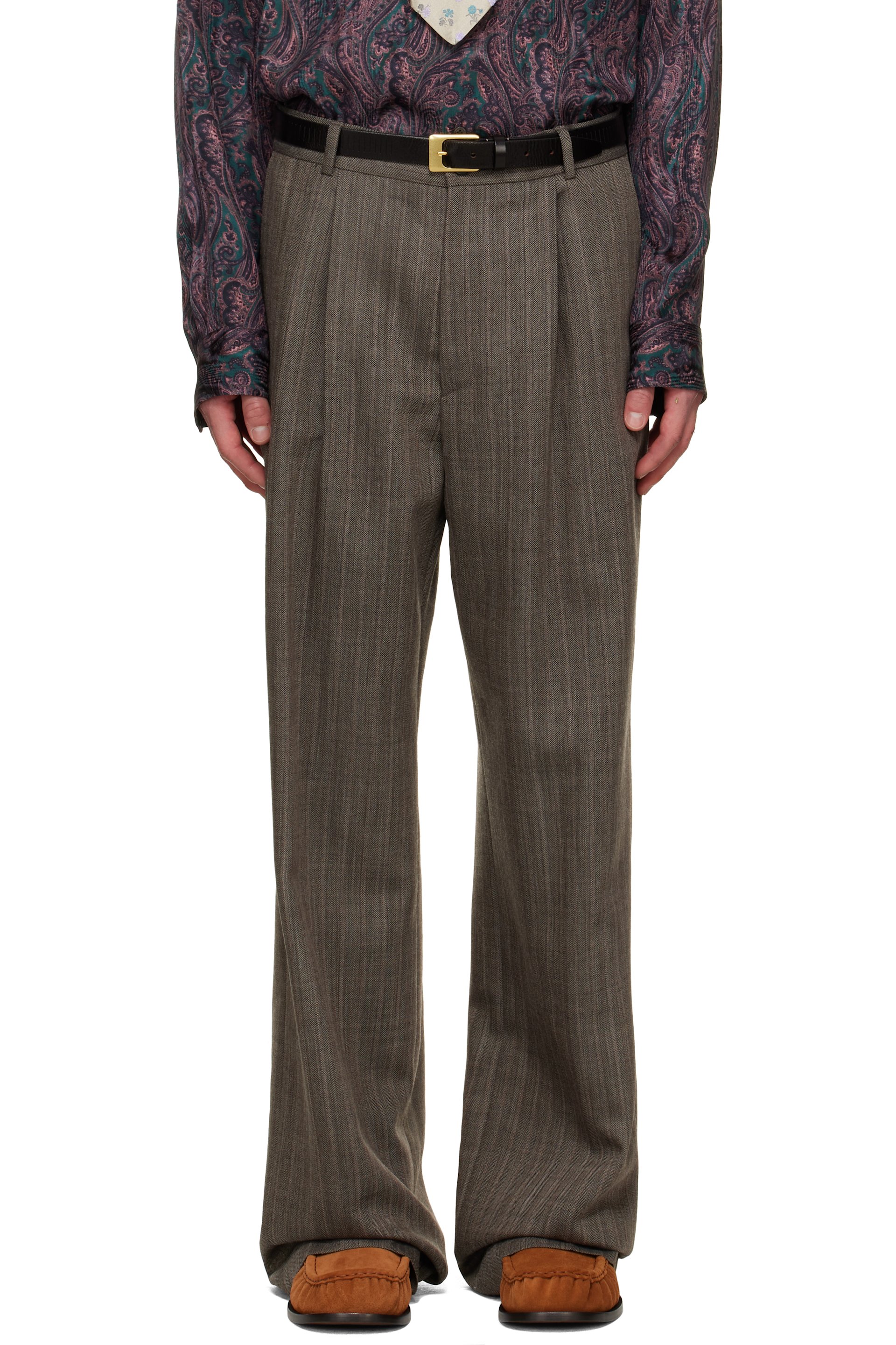 Dries Van Noten - Pantalon gris à plis