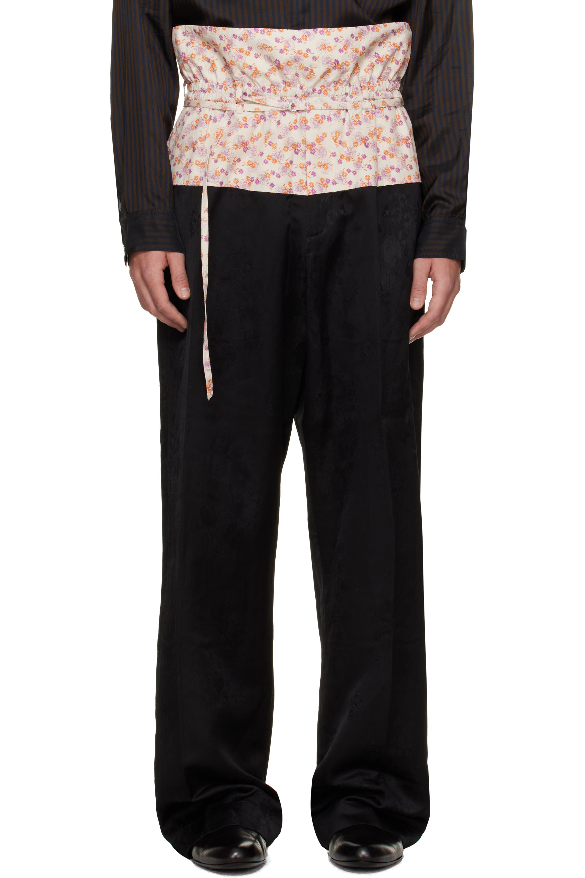 Dries Van Noten - Black Contrast Waist Jacquard Trousers