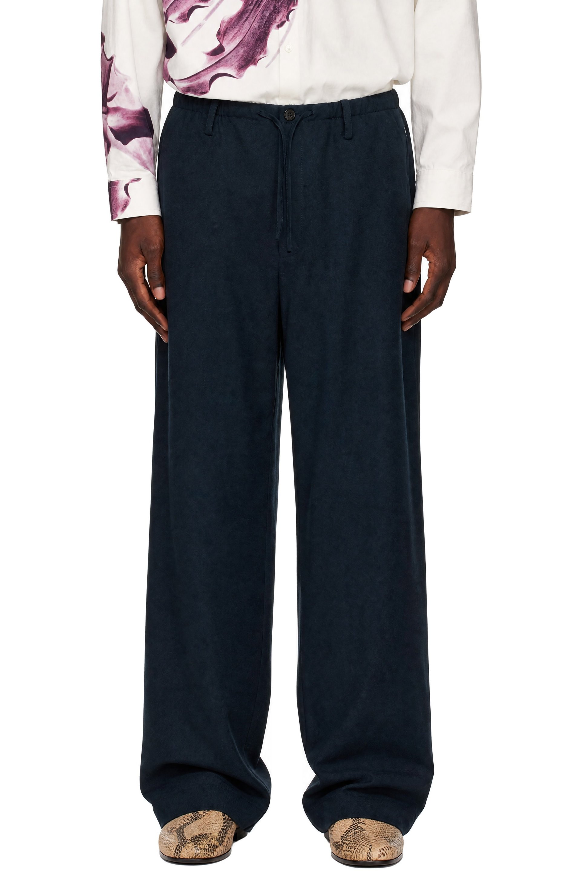Dries Van Noten - Navy Wool Drawstring Trousers
