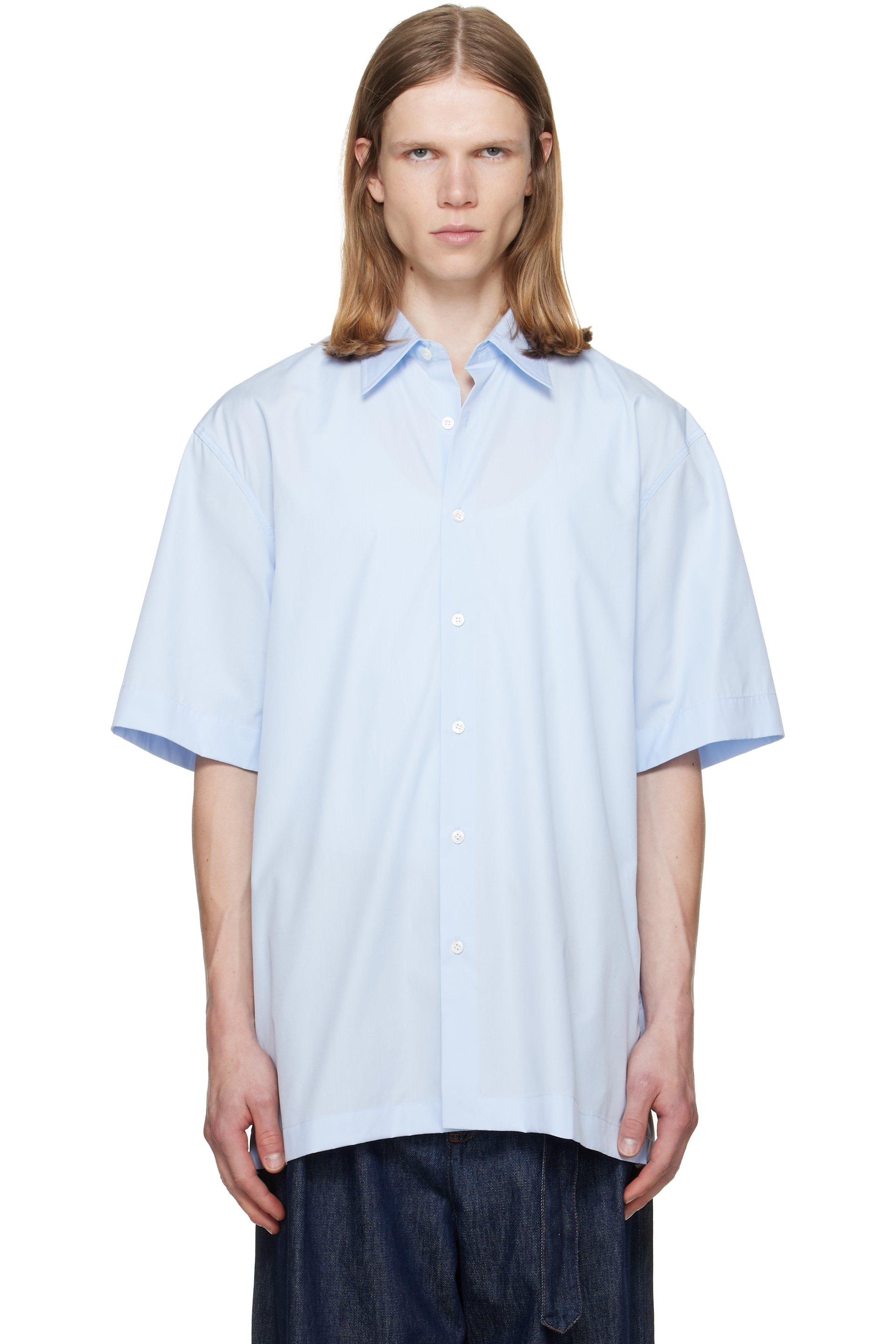 Dries Van Noten - Chemise à manches courtes bleue en coton