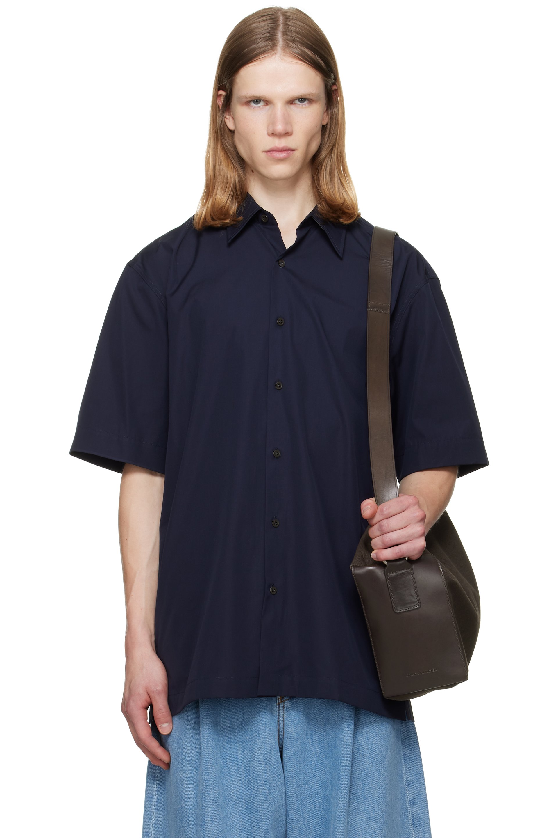 Dries Van Noten - Navy Short Sleeve Cotton Shirt