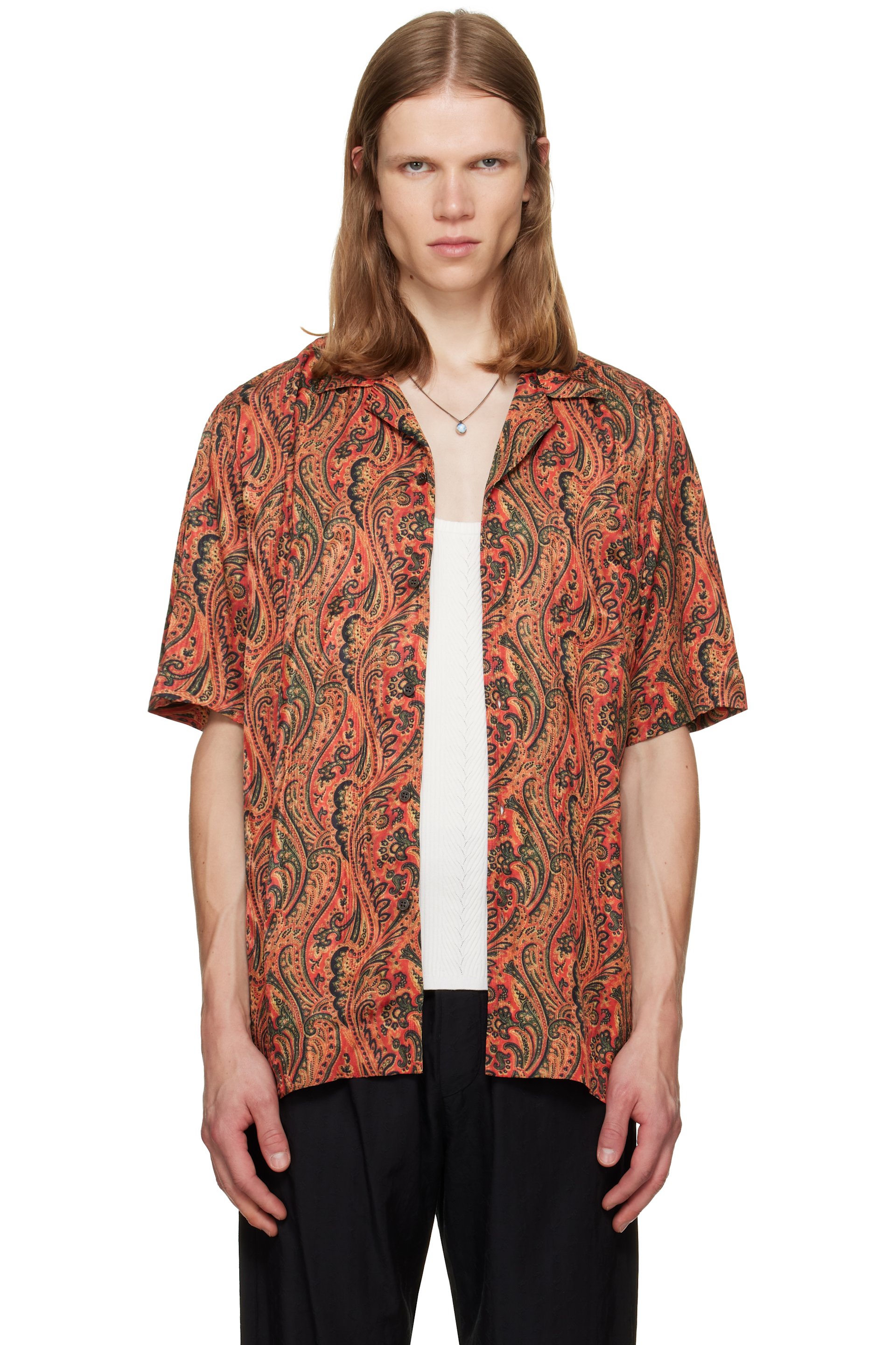 Dries Van Noten - Chemise droite orange en jacquard