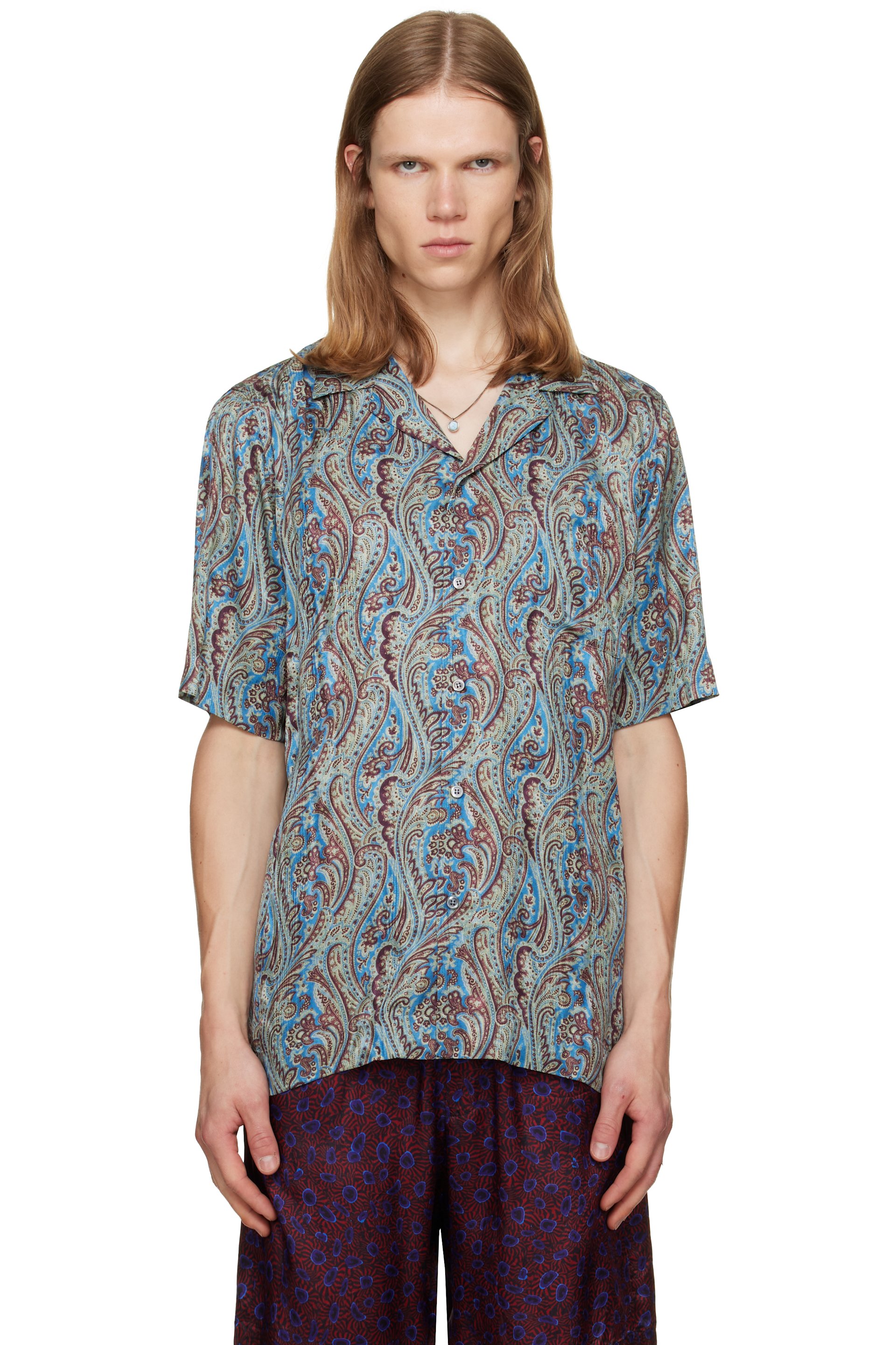 Dries Van Noten - Chemise droite bleue en jacquard