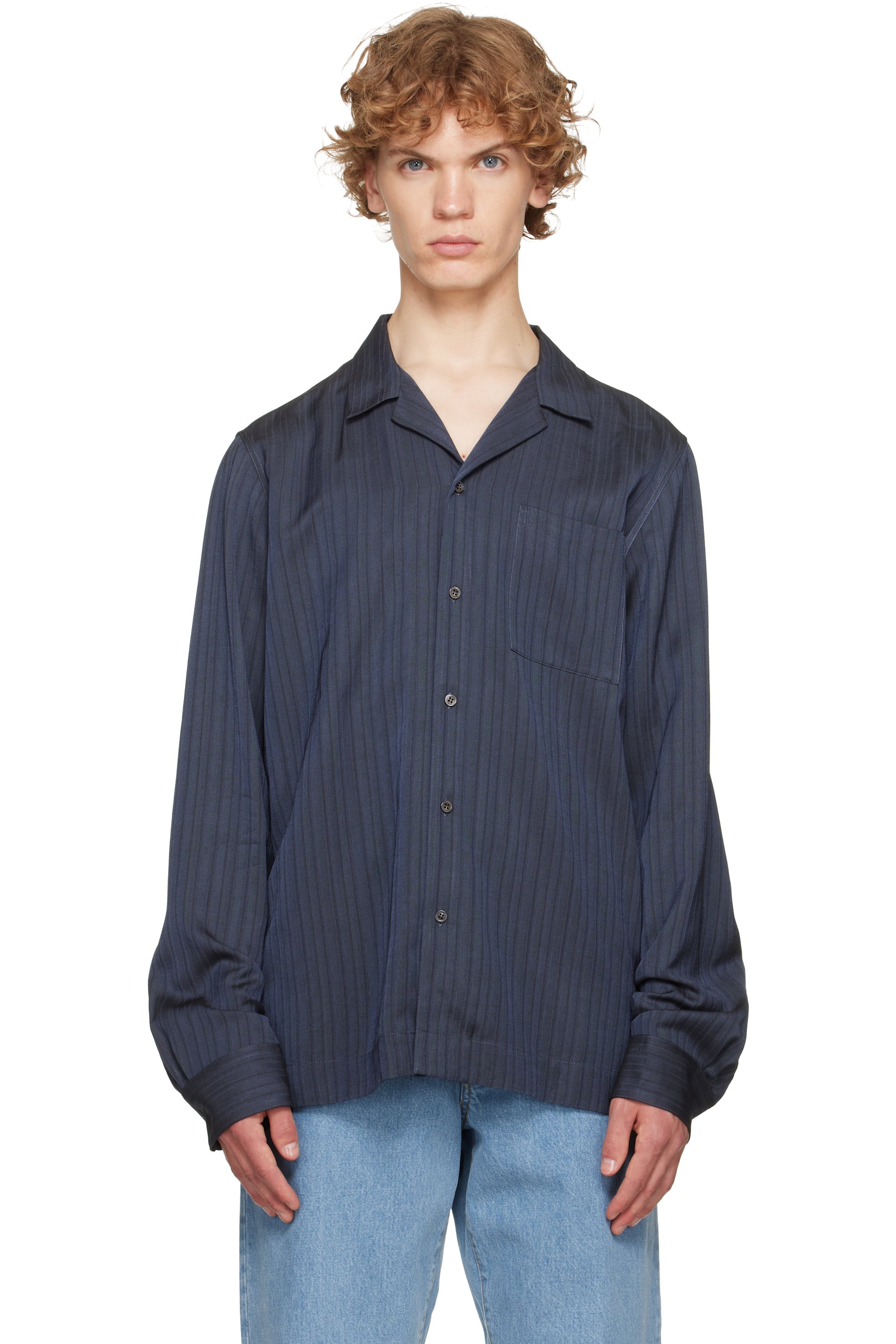 Dries Van Noten - ネイビー ビスコースツイル シャツ