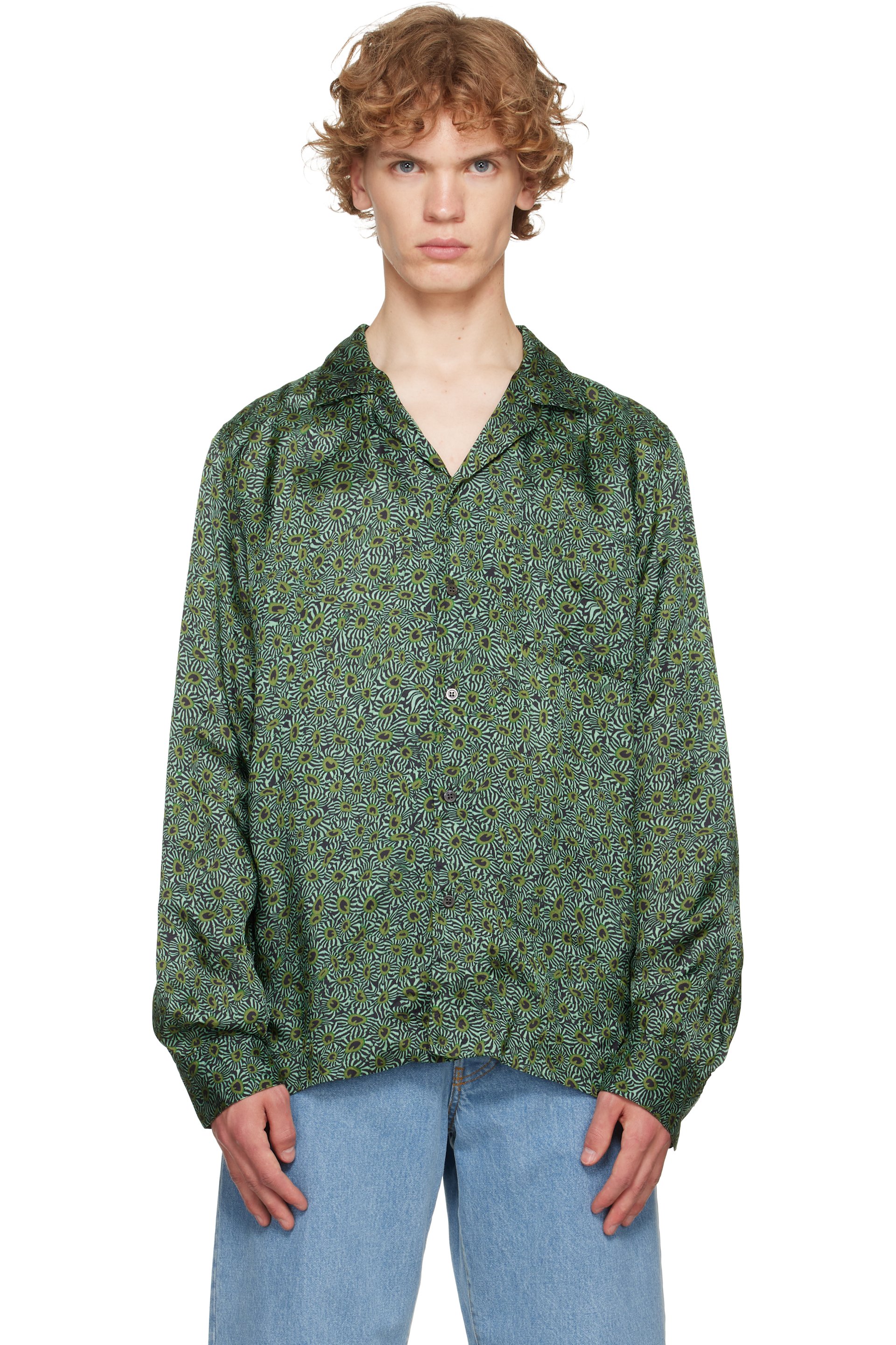 Dries Van Noten - グリーン ビスコース ツイル シャツ