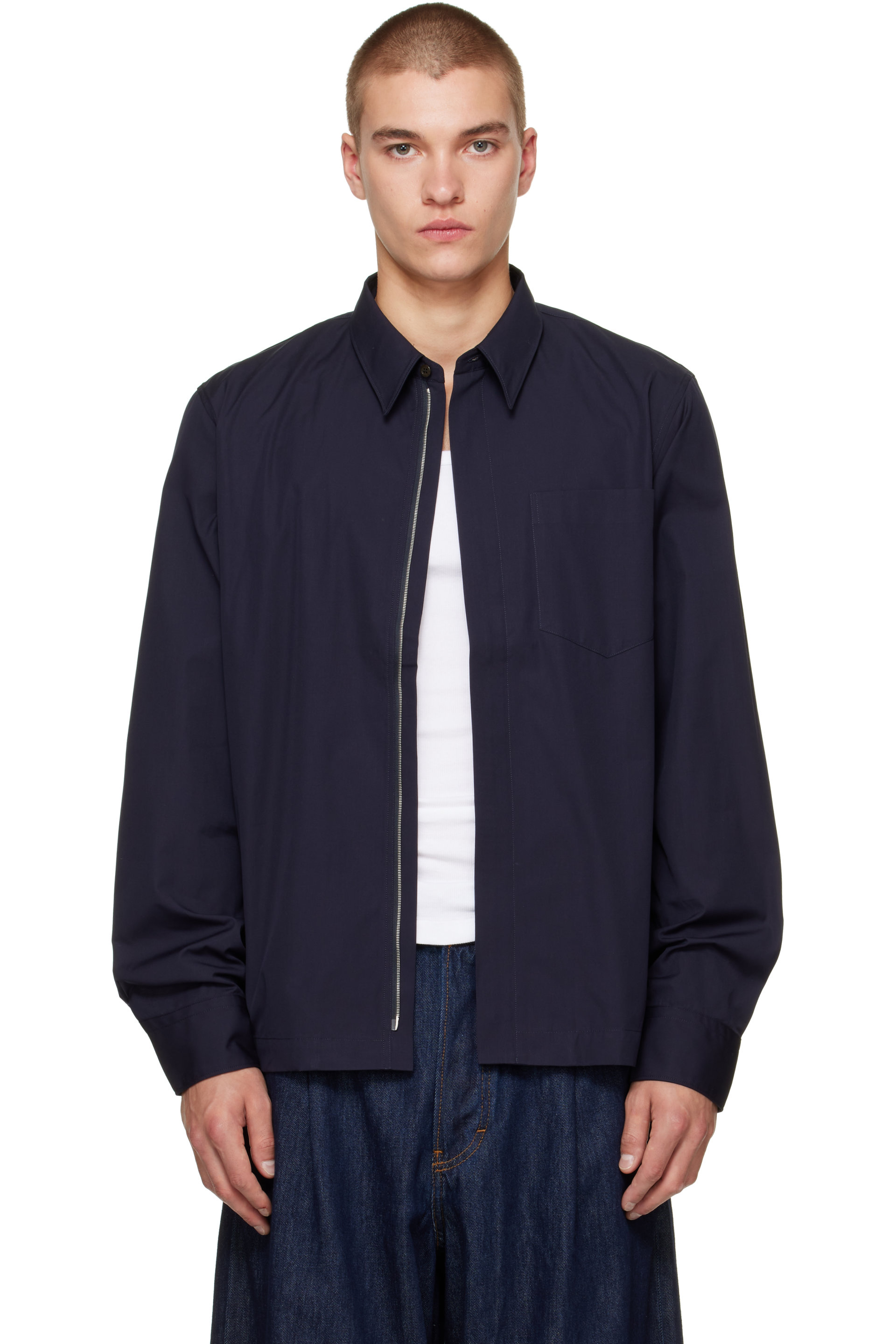 Dries Van Noten - 海军蓝 Cotton Zip 衬衫