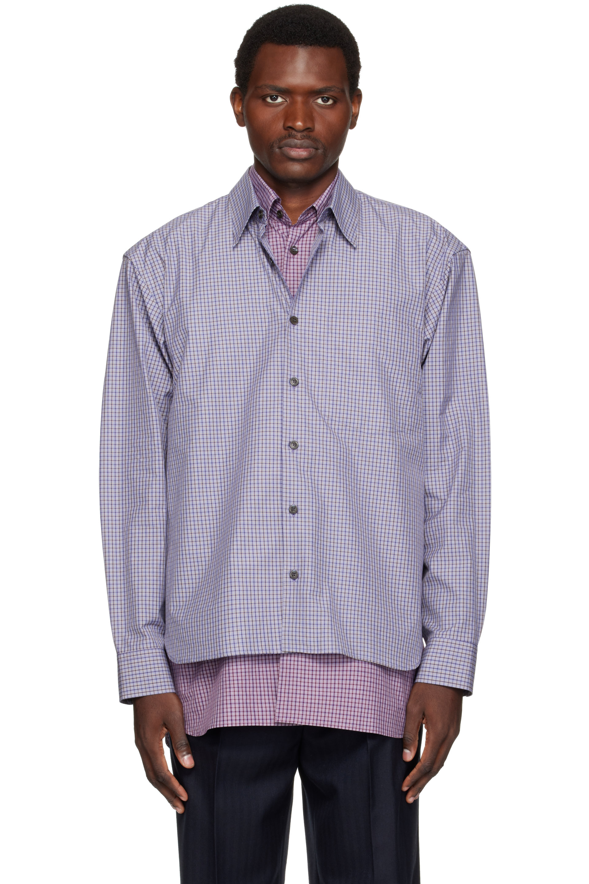 Dries Van Noten - Blue Double-Layer Cotton Shirt