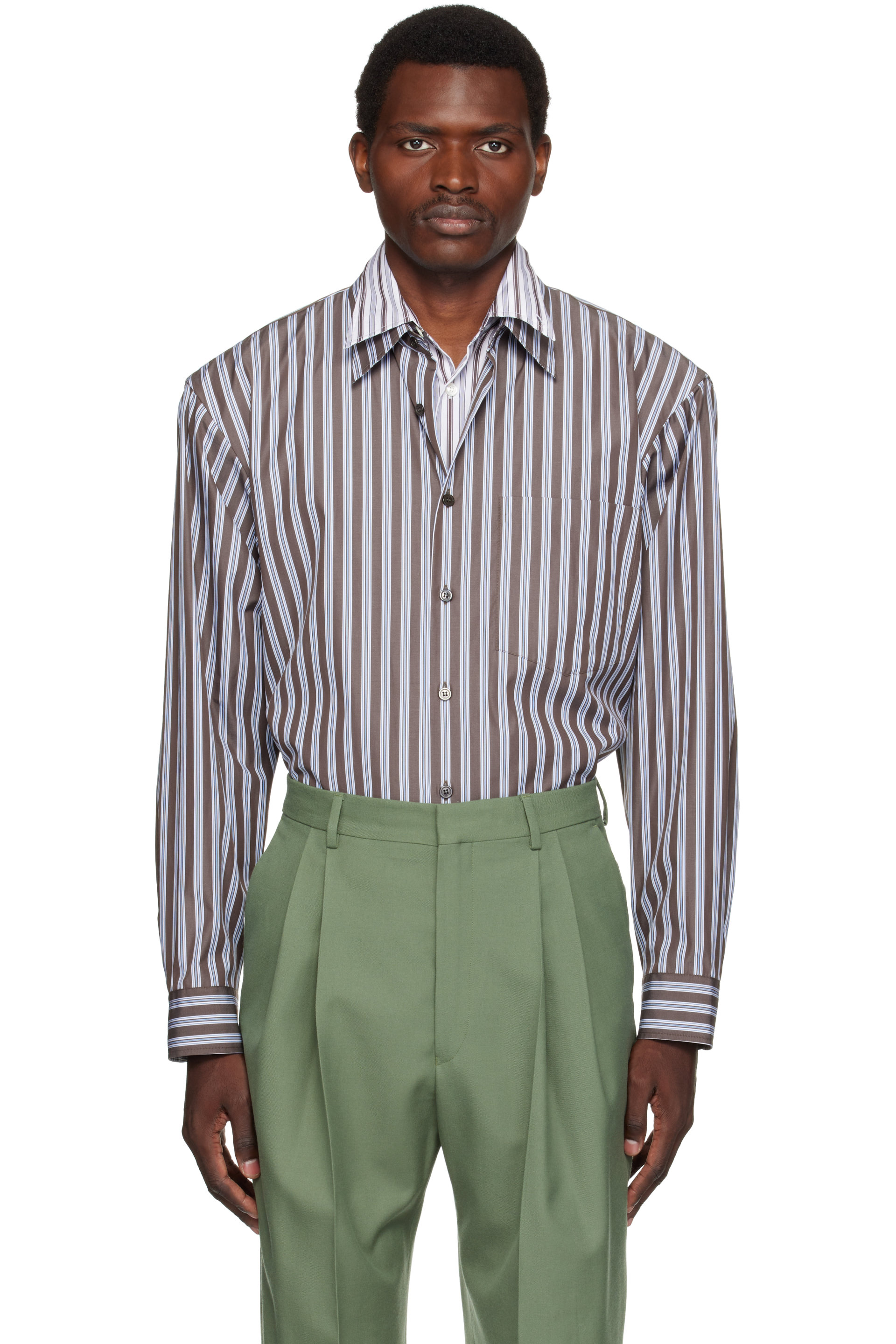 Dries Van Noten - Brown Double-Layer Cotton Shirt