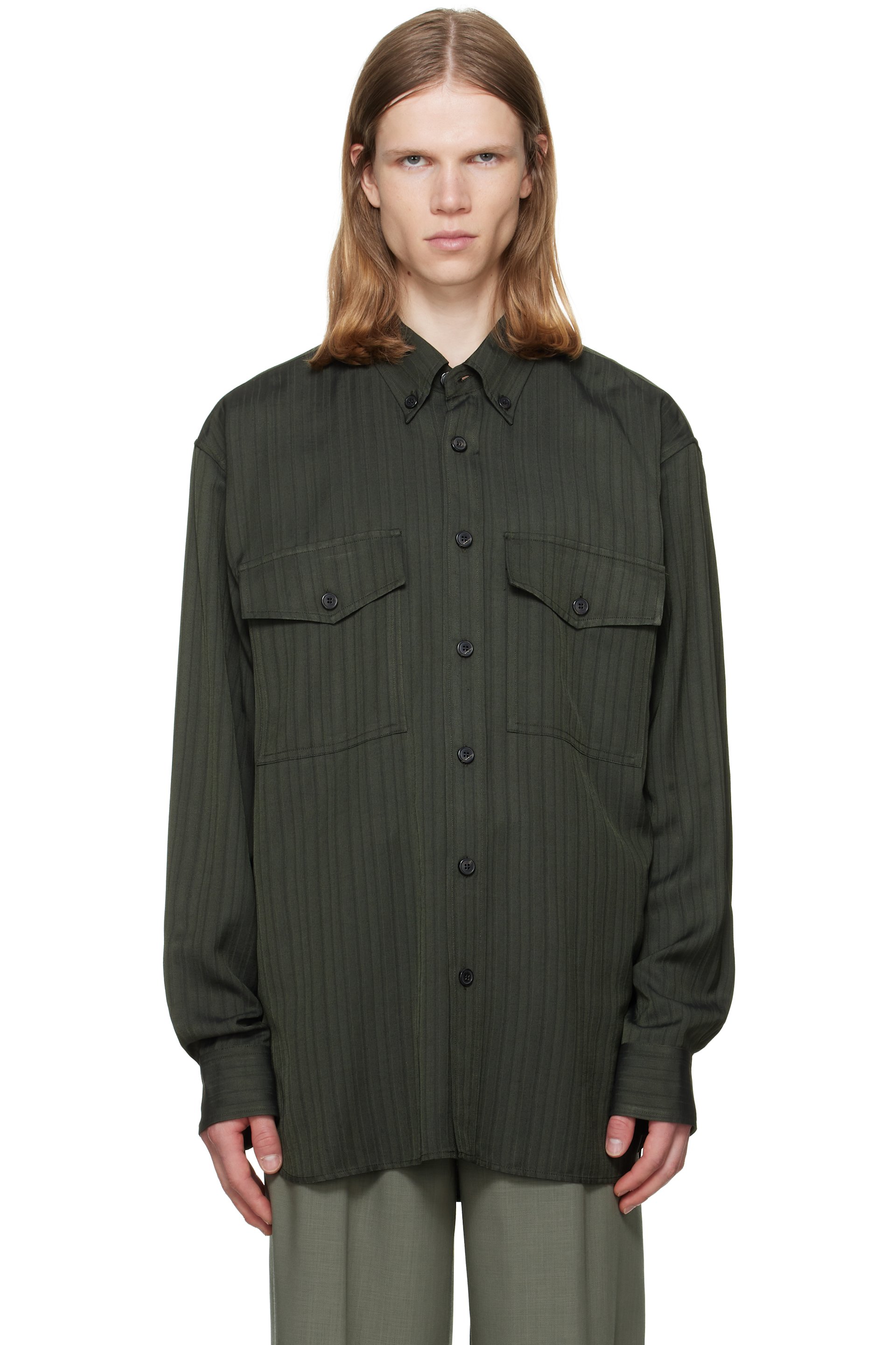 Dries Van Noten - Green Flap Pocket Twill Shirt