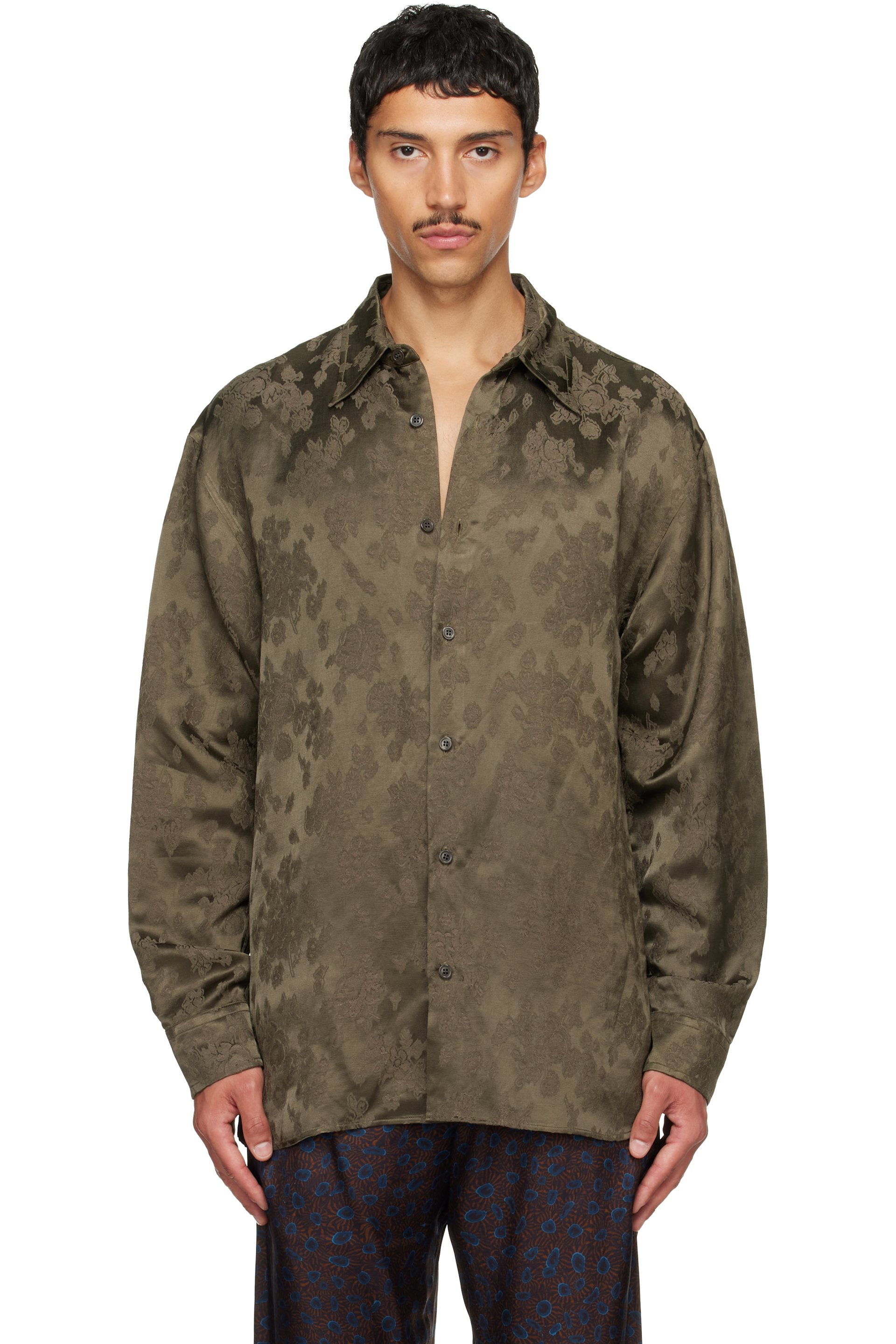 Dries Van Noten - Khaki Brocade Shirt