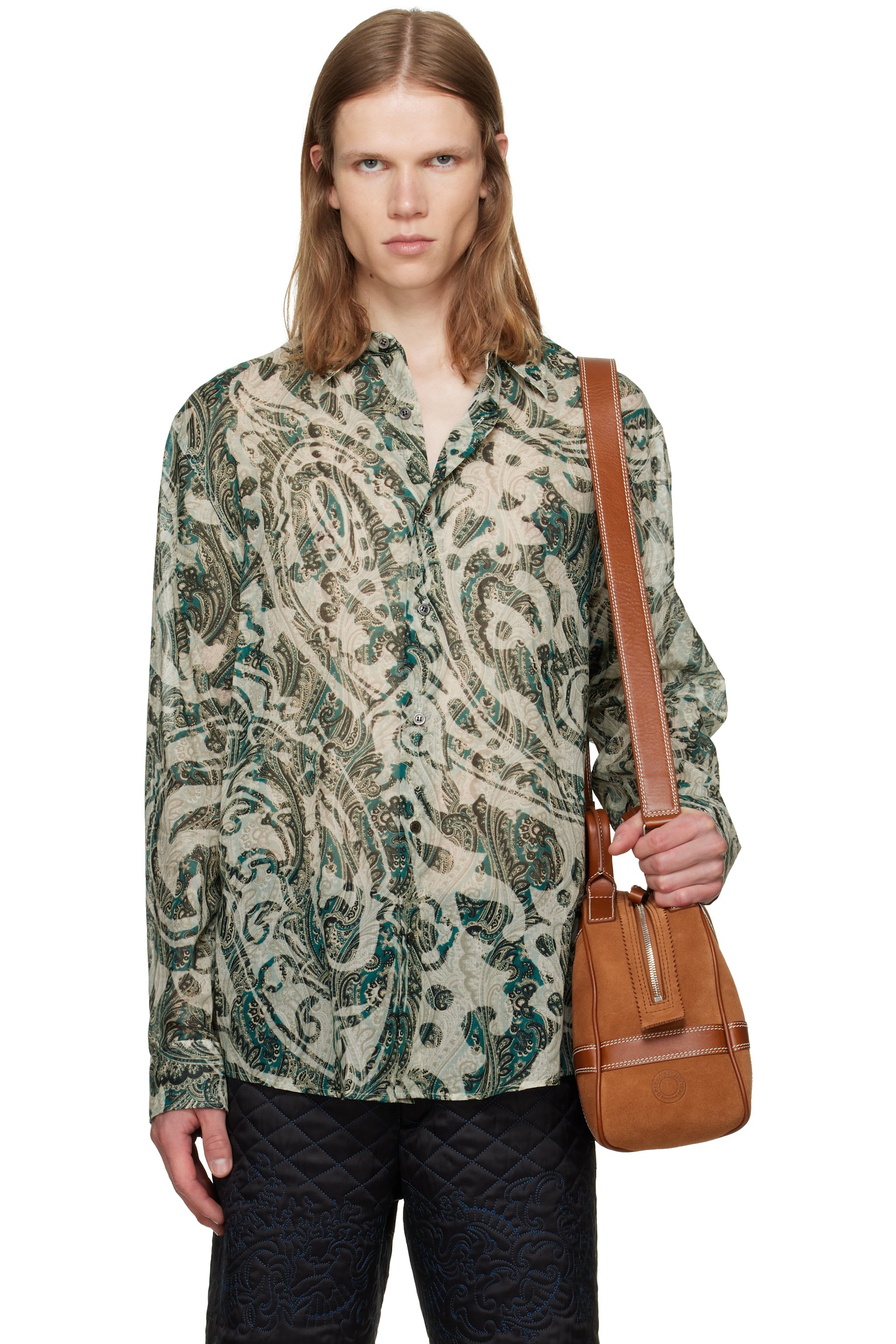 Dries Van Noten - Chemise verte à motif cachemire