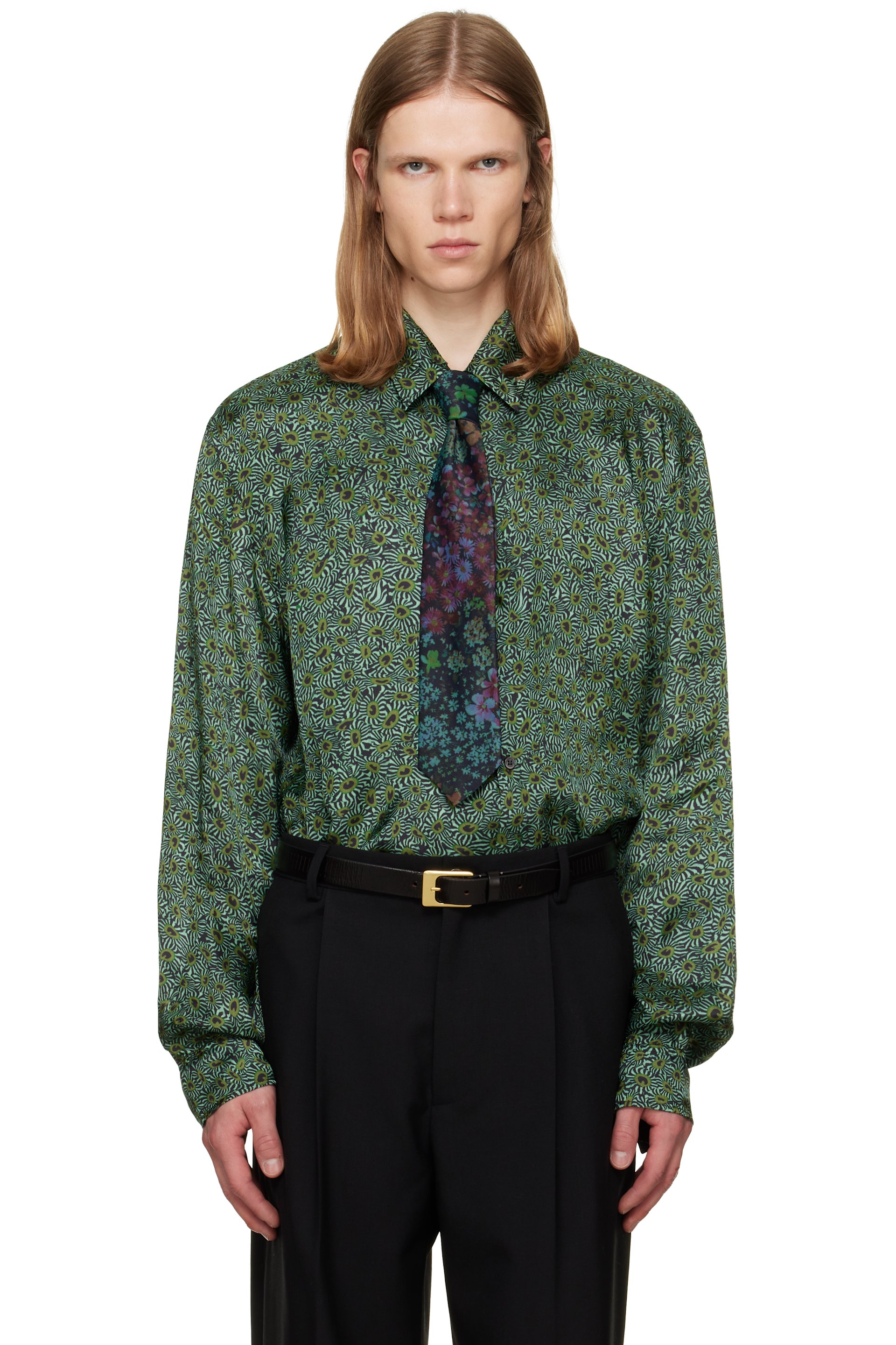 Dries Van Noten - Chemise verte à motif fleuri