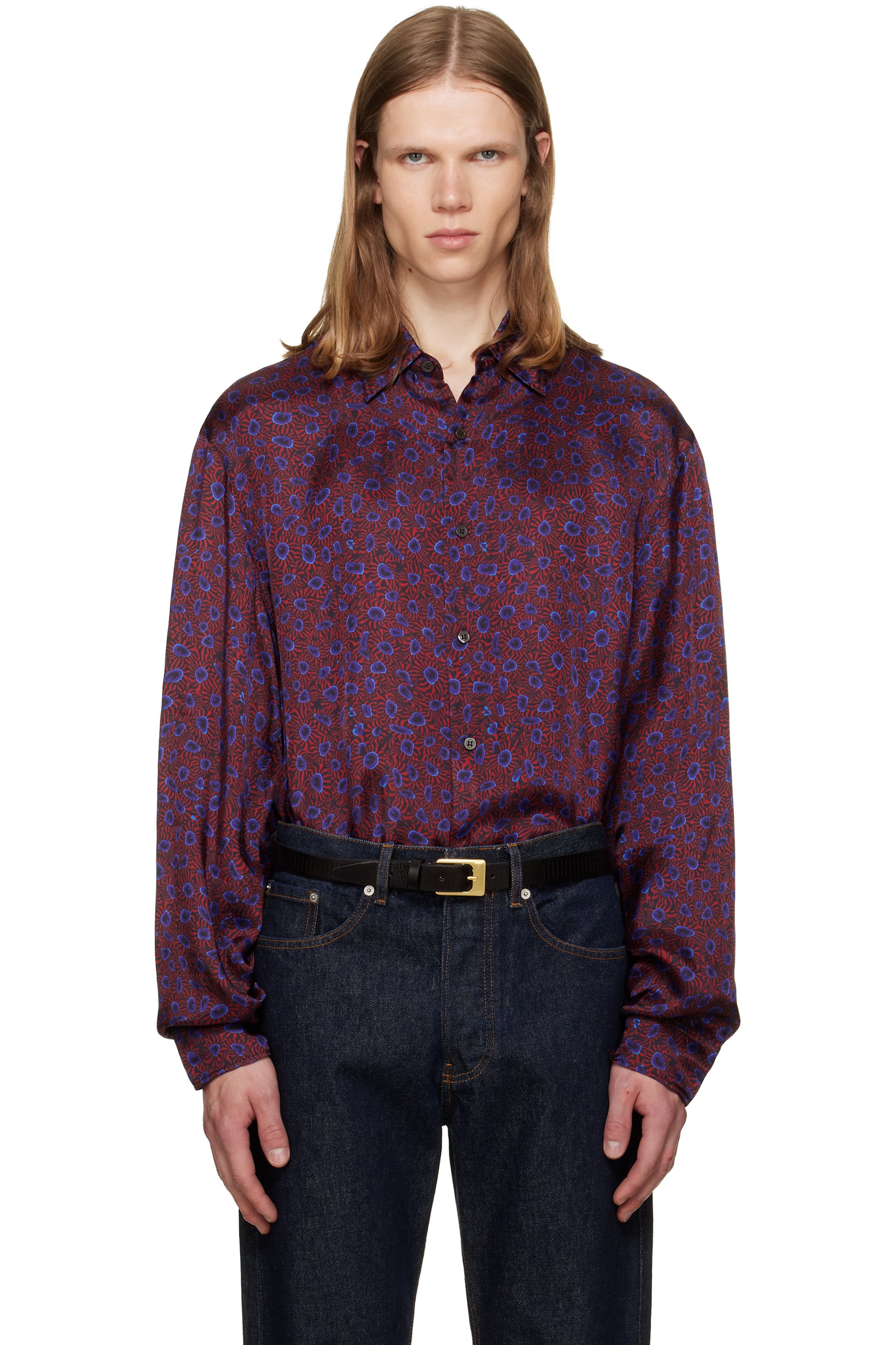 Dries Van Noten - Chemise rouge et mauve à motif fleuri