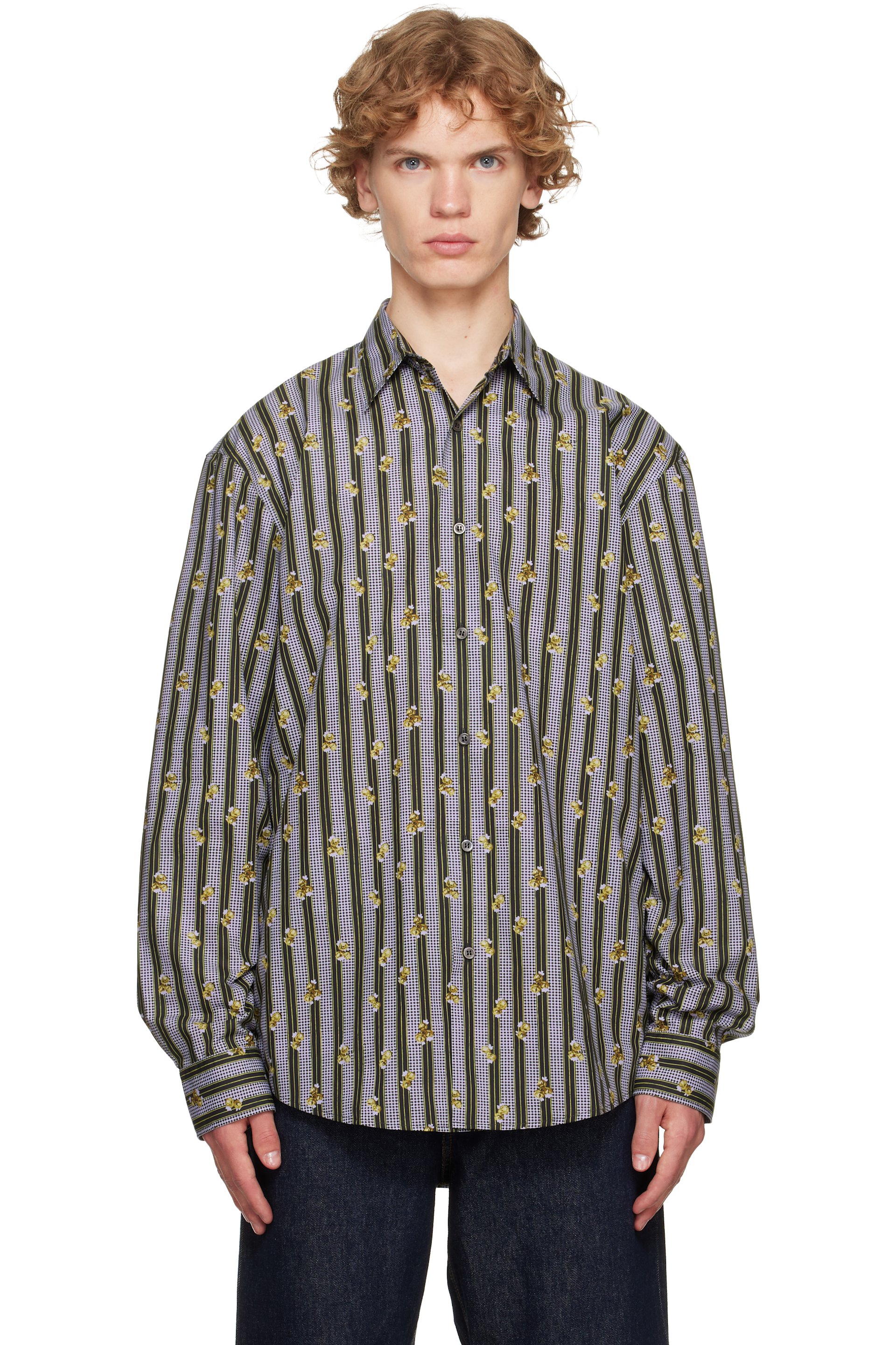 Dries Van Noten - パープル＆グリーン コットン シャツ
