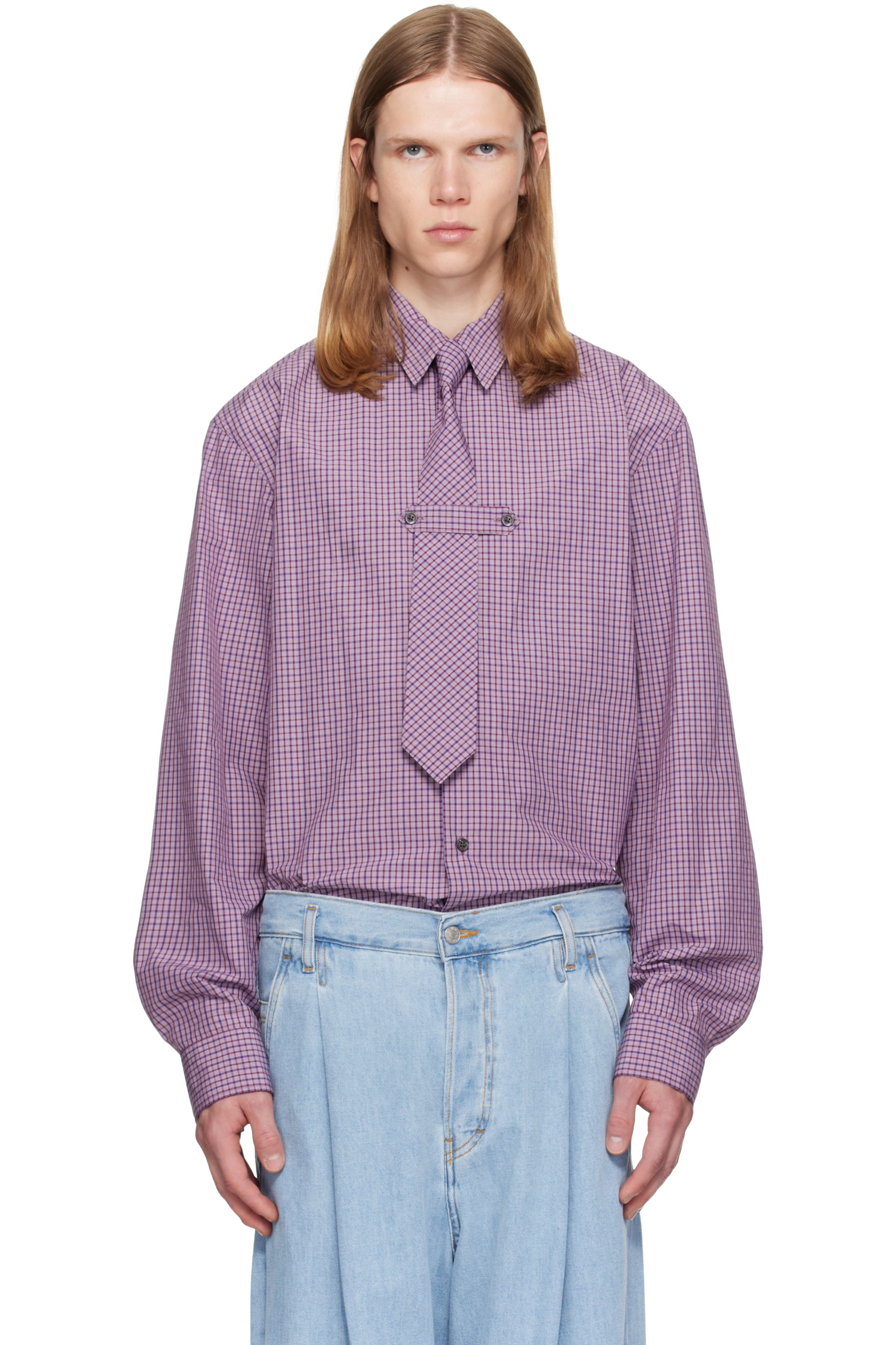 Dries Van Noten - Purple Checkered Tie & Shirt