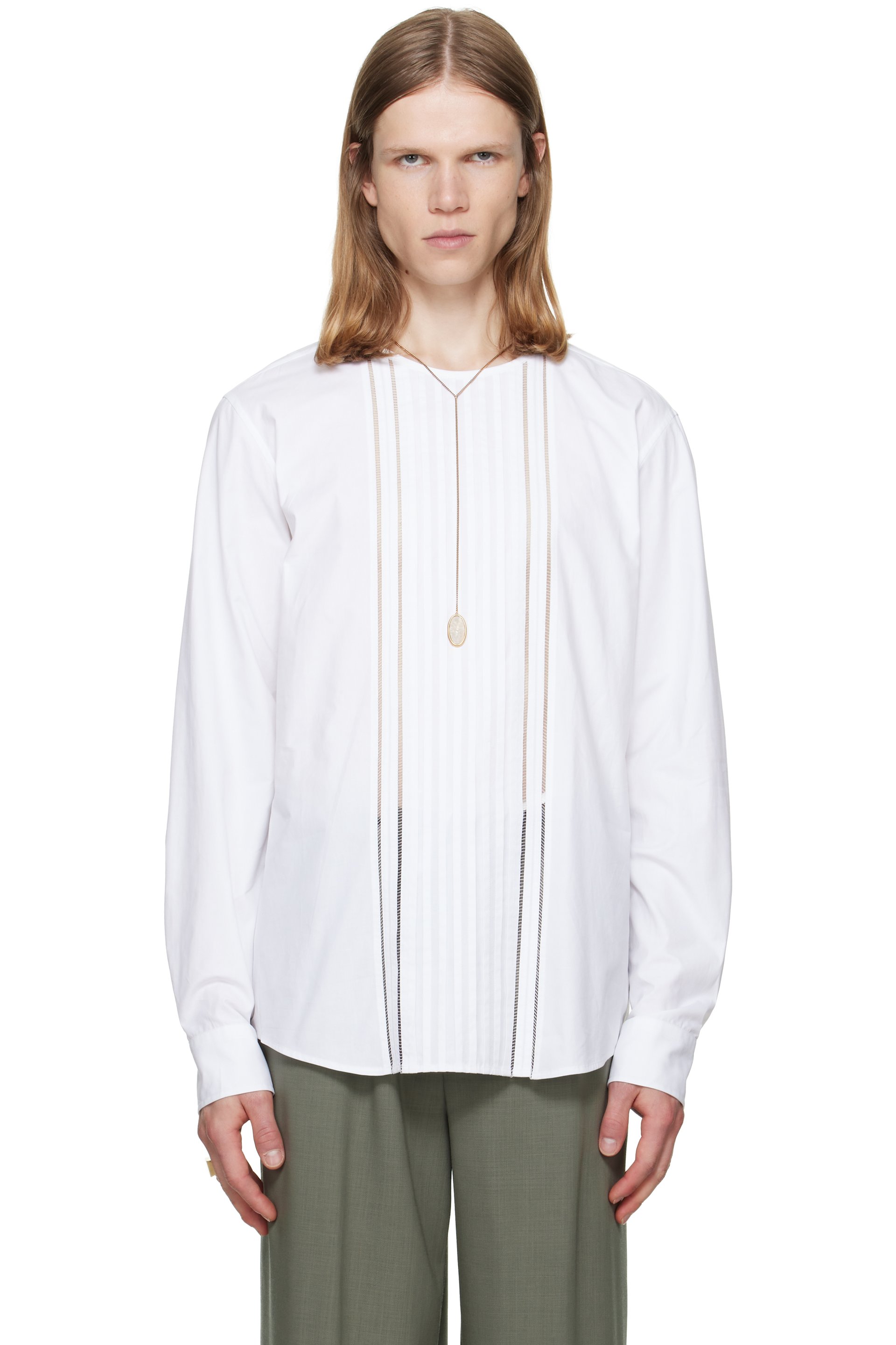 Dries Van Noten - White Collarless Cotton Shirt