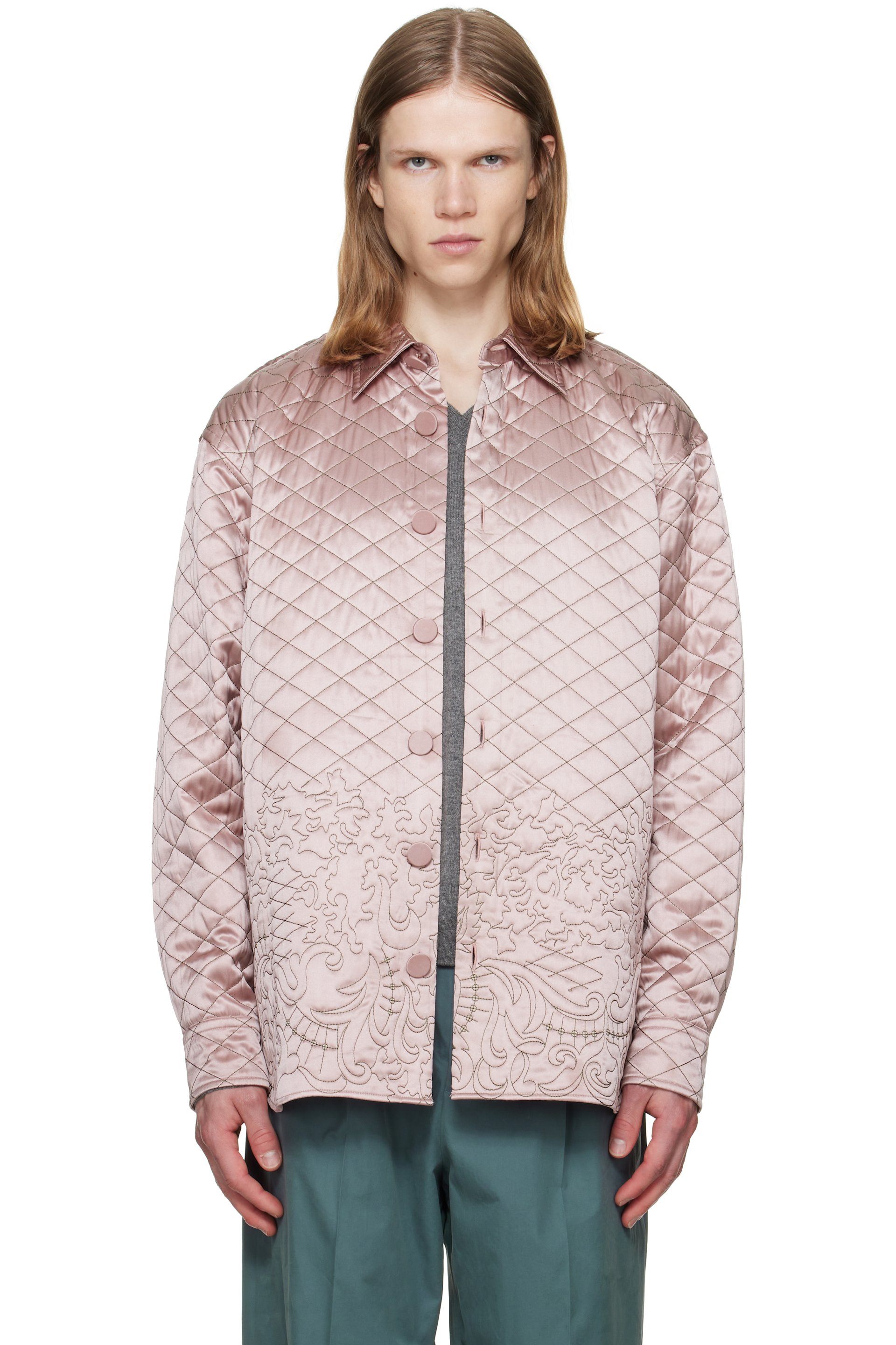 Dries Van Noten - SSENSE Exclusive Pink Quilted Silk Jacket
