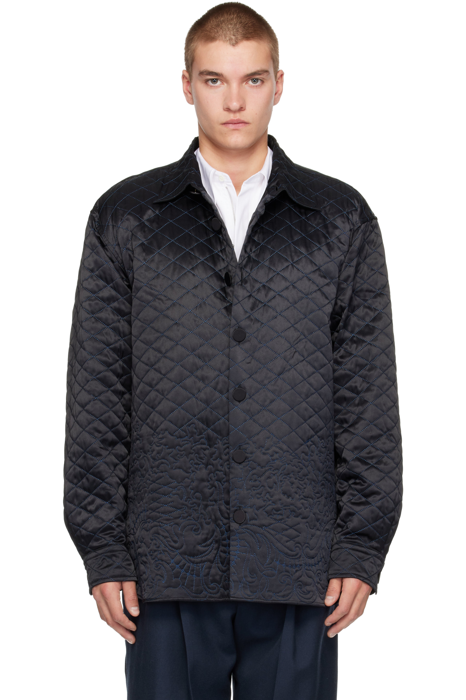 Dries Van Noten - SSENSE Exclusive Black Quilted Silk Jacket
