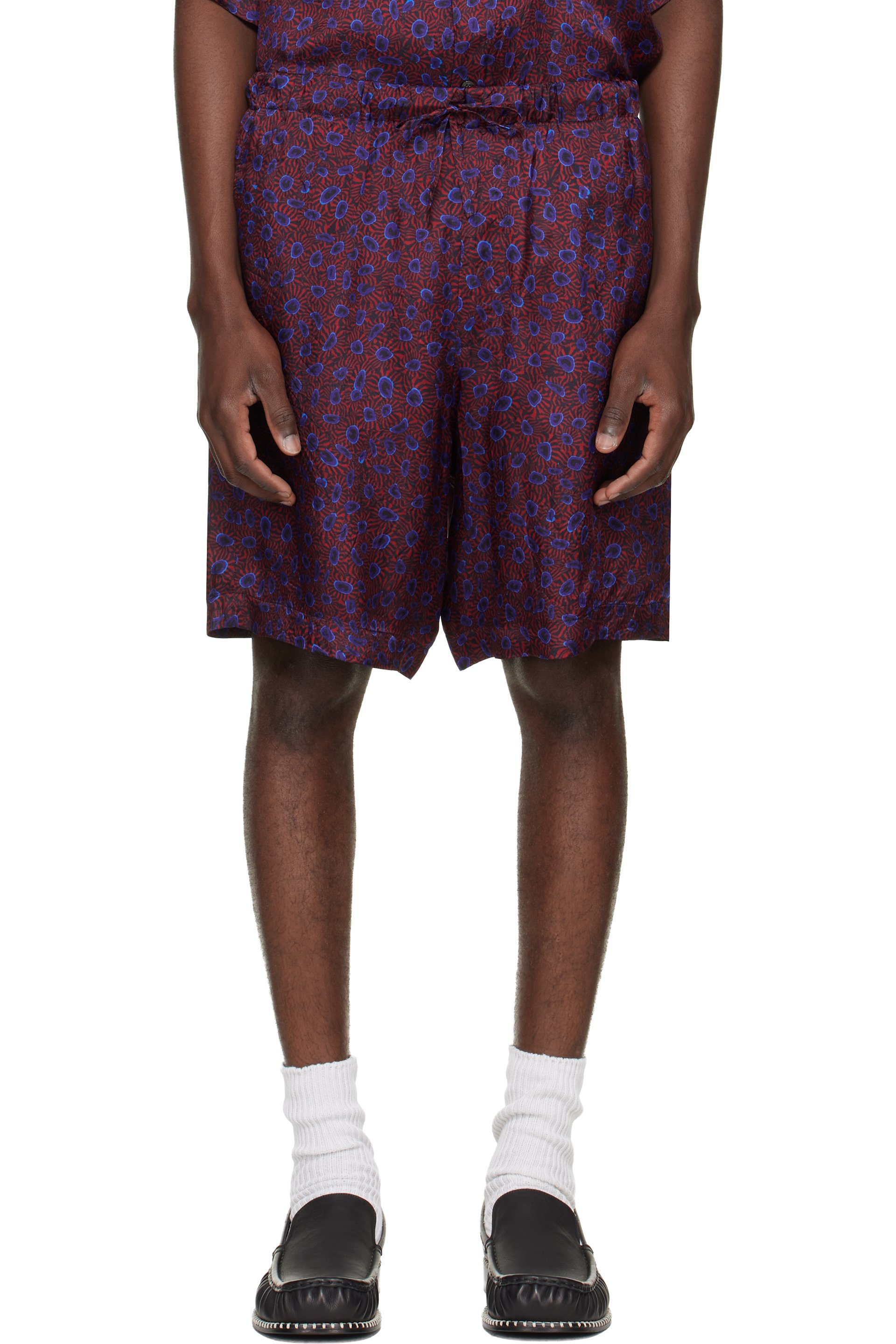 Dries Van Noten - Red & Purple Viscose Shorts