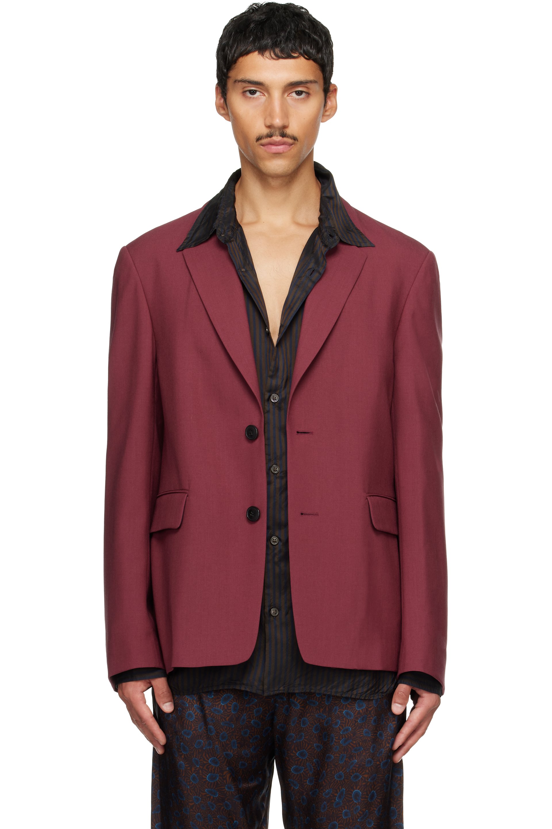 Dries Van Noten - Burgundy Wool Blazer