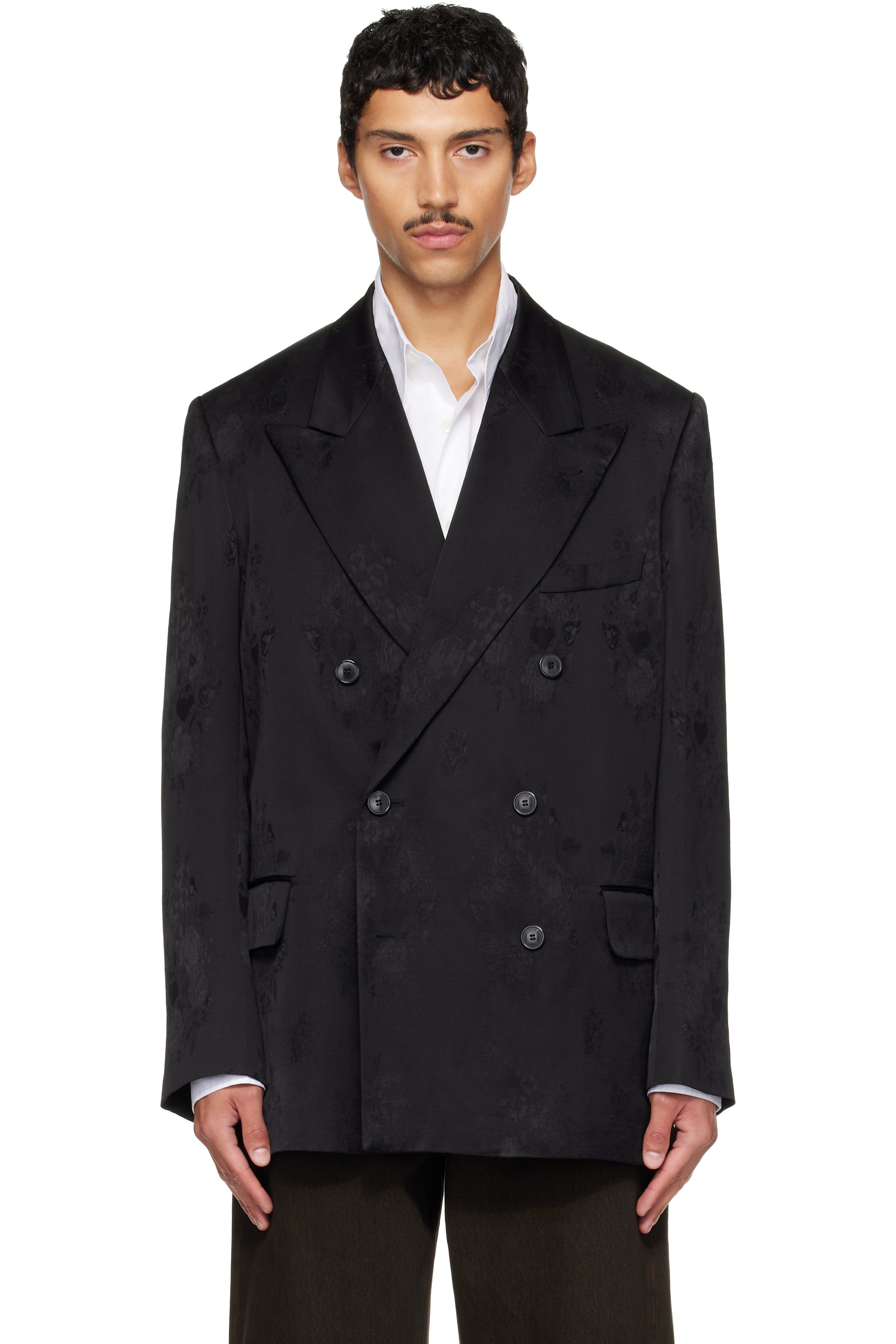 Dries Van Noten - Black Oversized Jacquard Blazer