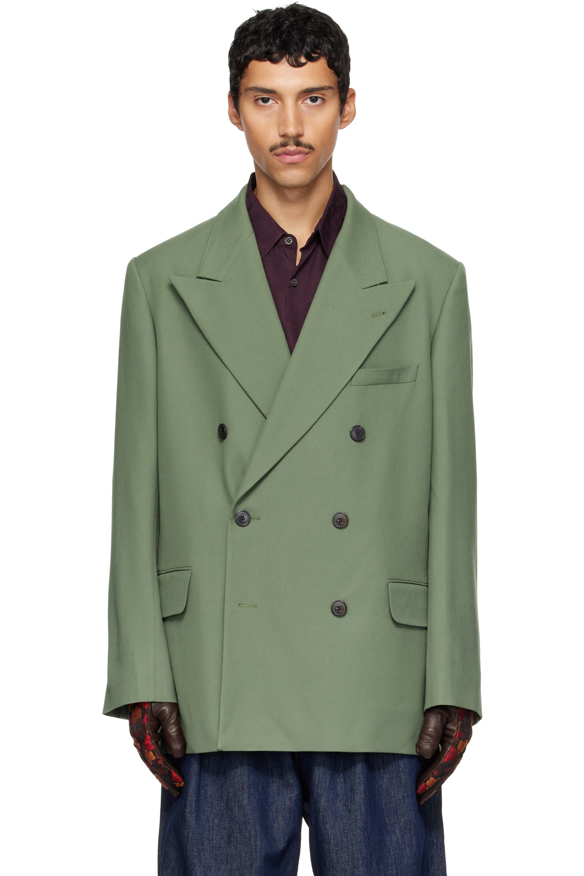 Dries Van Noten - Green Oversized Wool Blazer