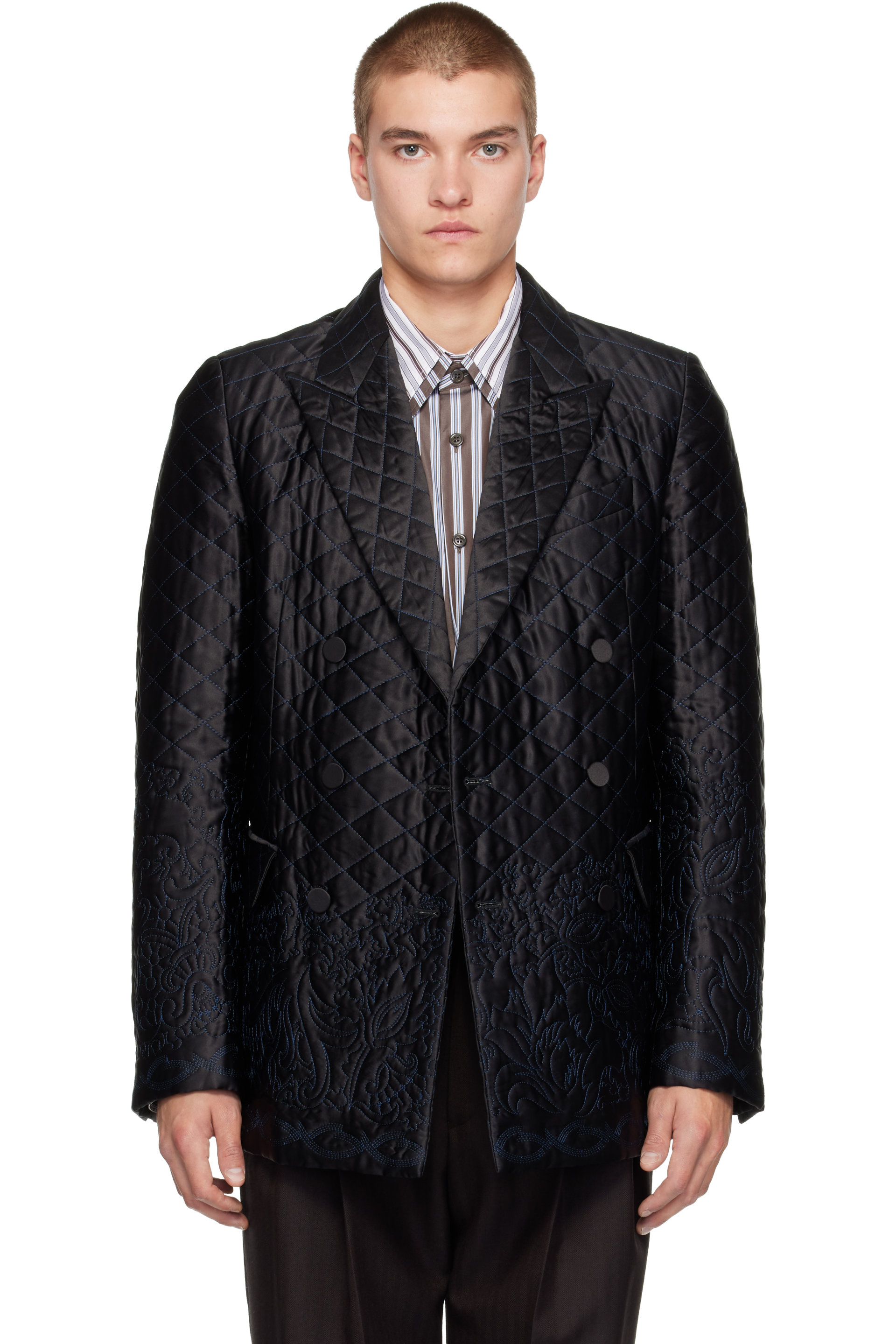 Dries Van Noten - SSENSE限定 ブラック シルク キルティングジャケット