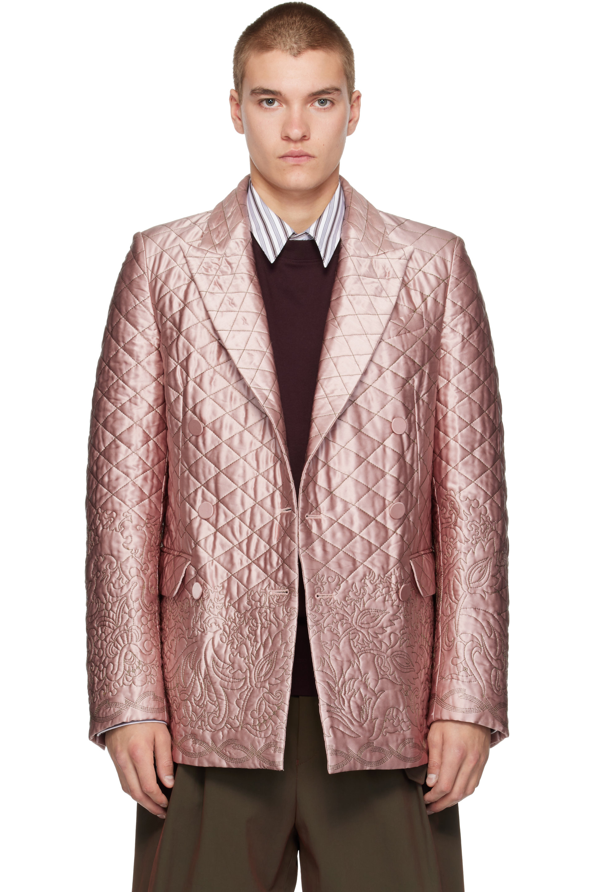 Dries Van Noten - SSENSE限定 ピンク シルク キルティングジャケット