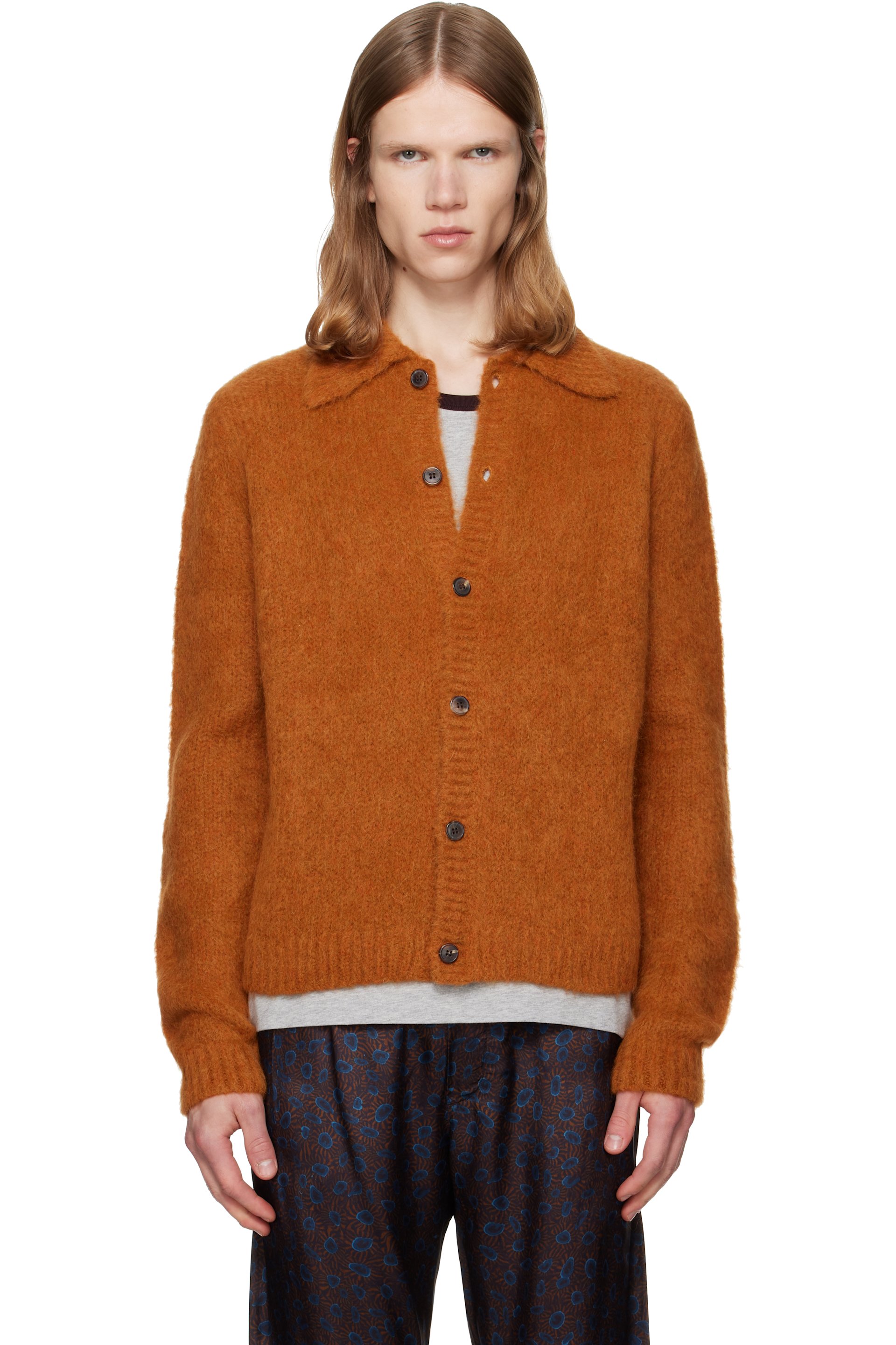 Dries Van Noten - Orange Brushed Alpaca Cardigan