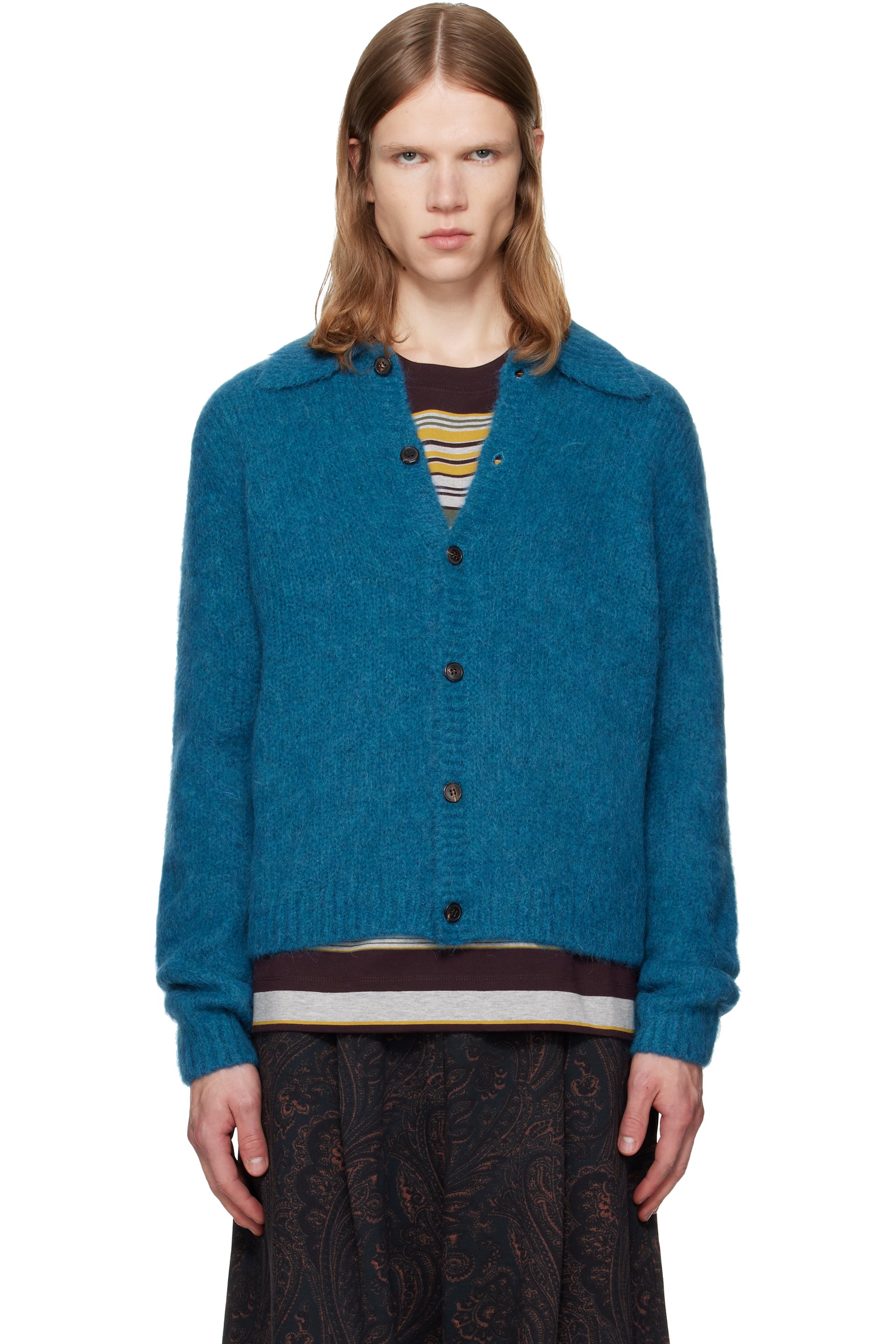 Dries Van Noten - Blue Brushed Knit Cardigan