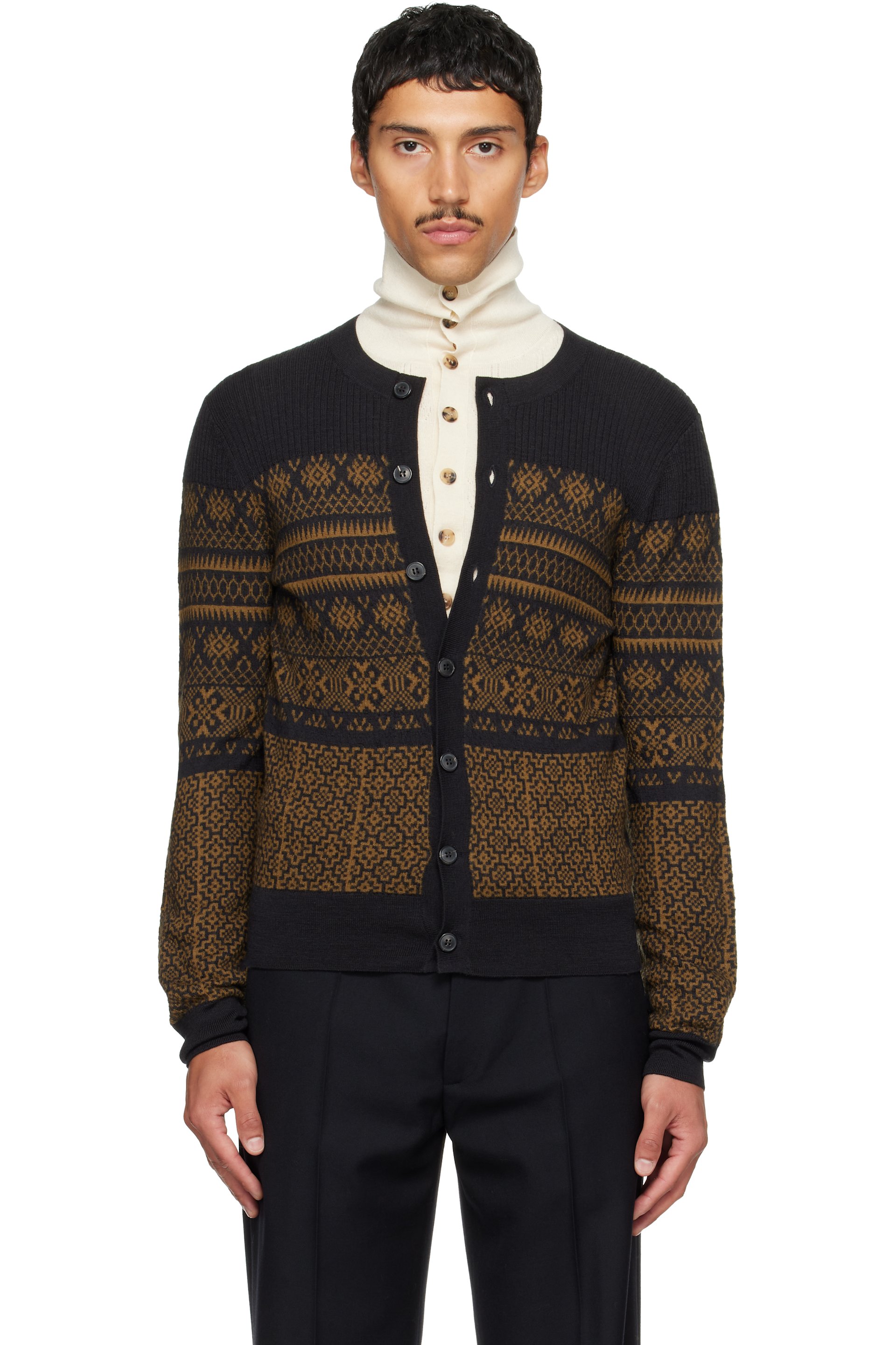 Dries Van Noten - Black Jacquard Wool Cardigan