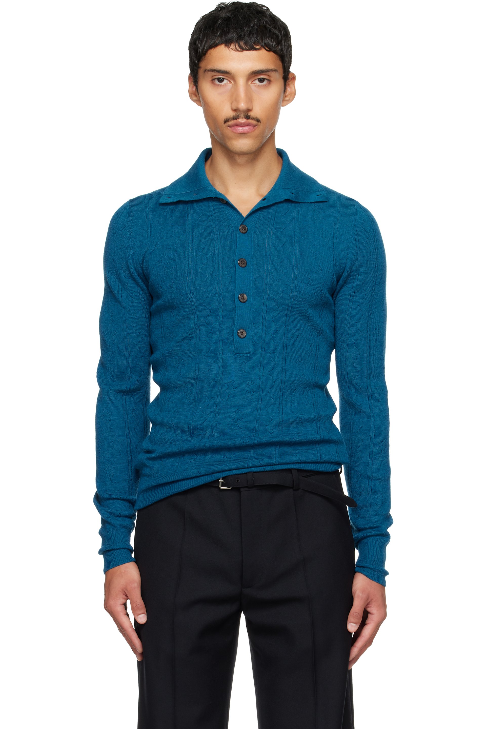 Dries Van Noten - Blue Pointelle Polo
