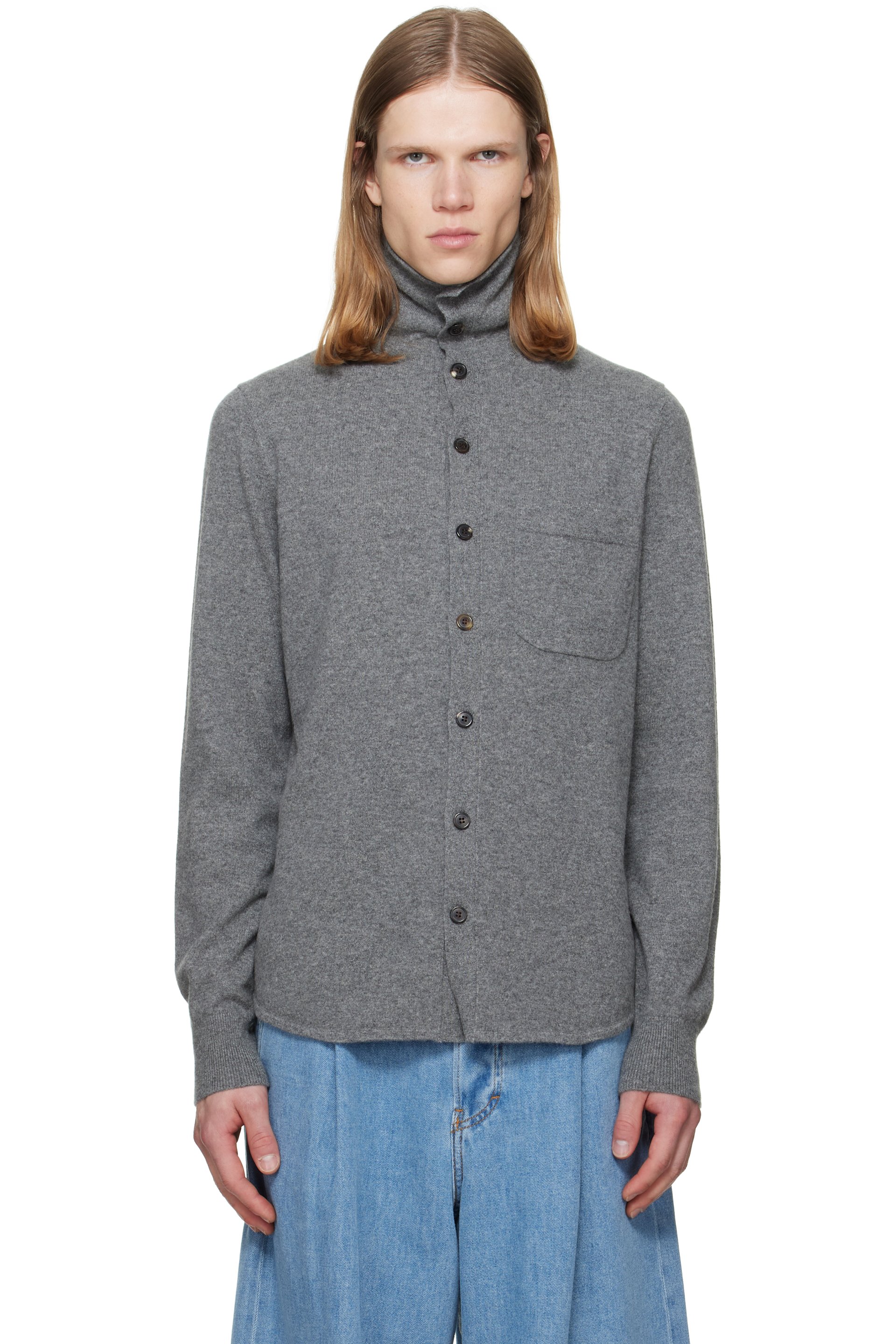 Dries Van Noten - Gray Collar Cashmere Cardigan