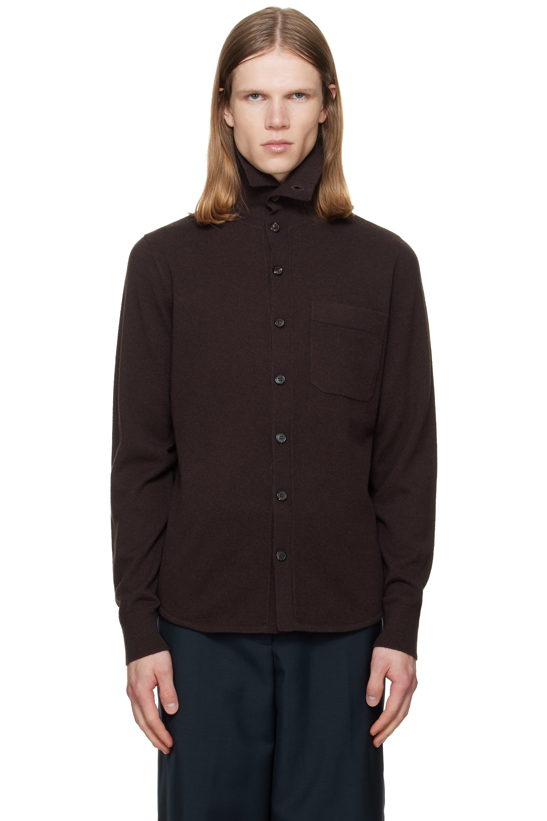 Dries Van Noten - Brown Collar Cashmere Cardigan