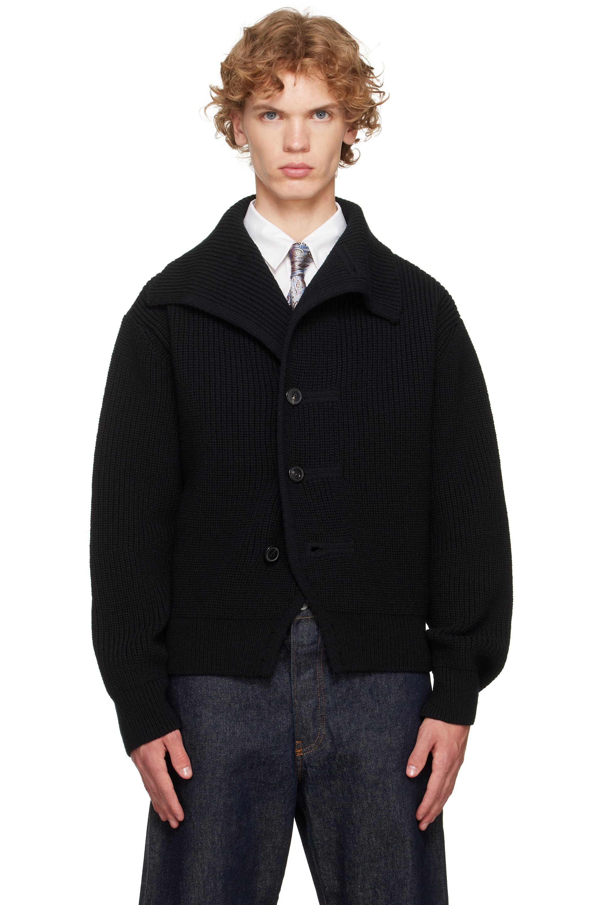 Dries Van Noten - ブラック チャンキー ウール カーディガン