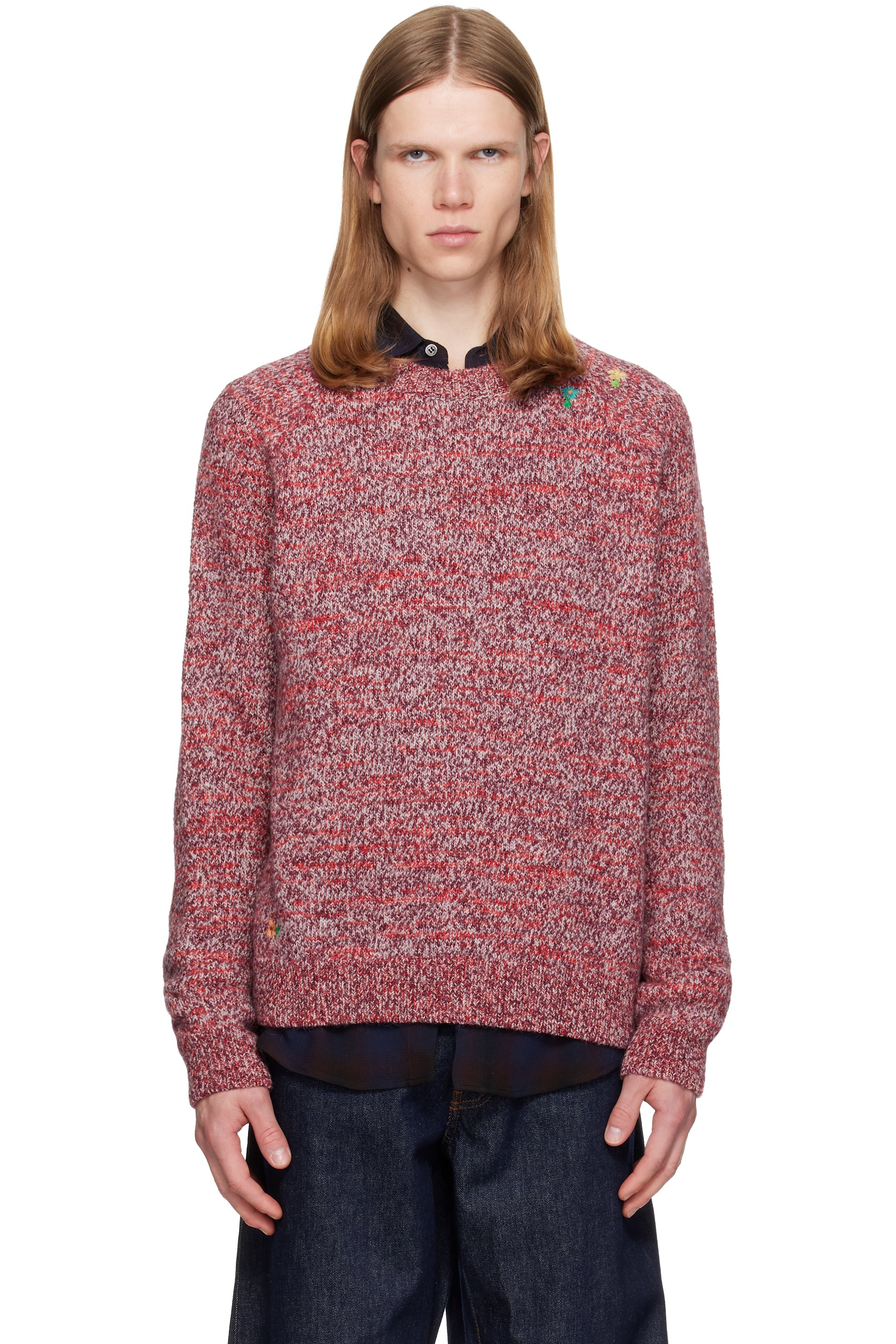 Dries Van Noten - Red Embroidered Flowers Wool Sweater