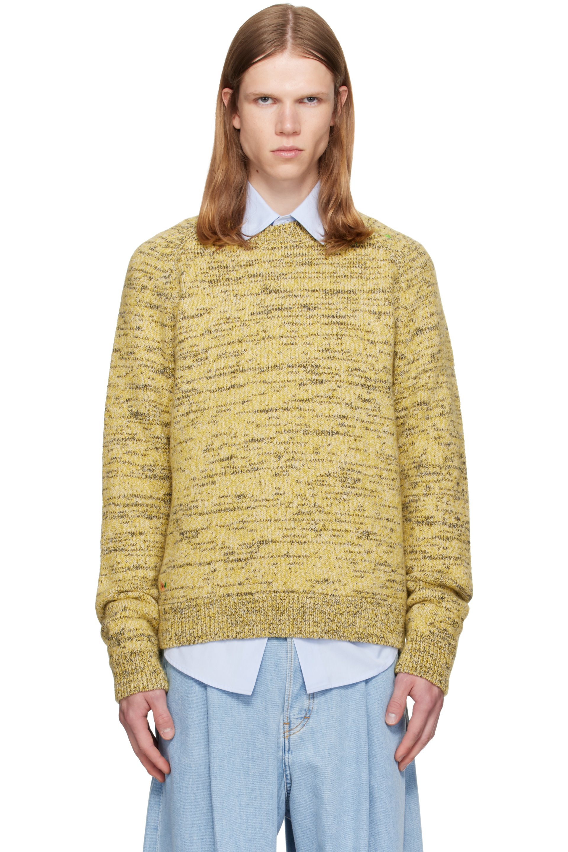 Dries Van Noten - Yellow Embroidered Flowers Wool Sweater