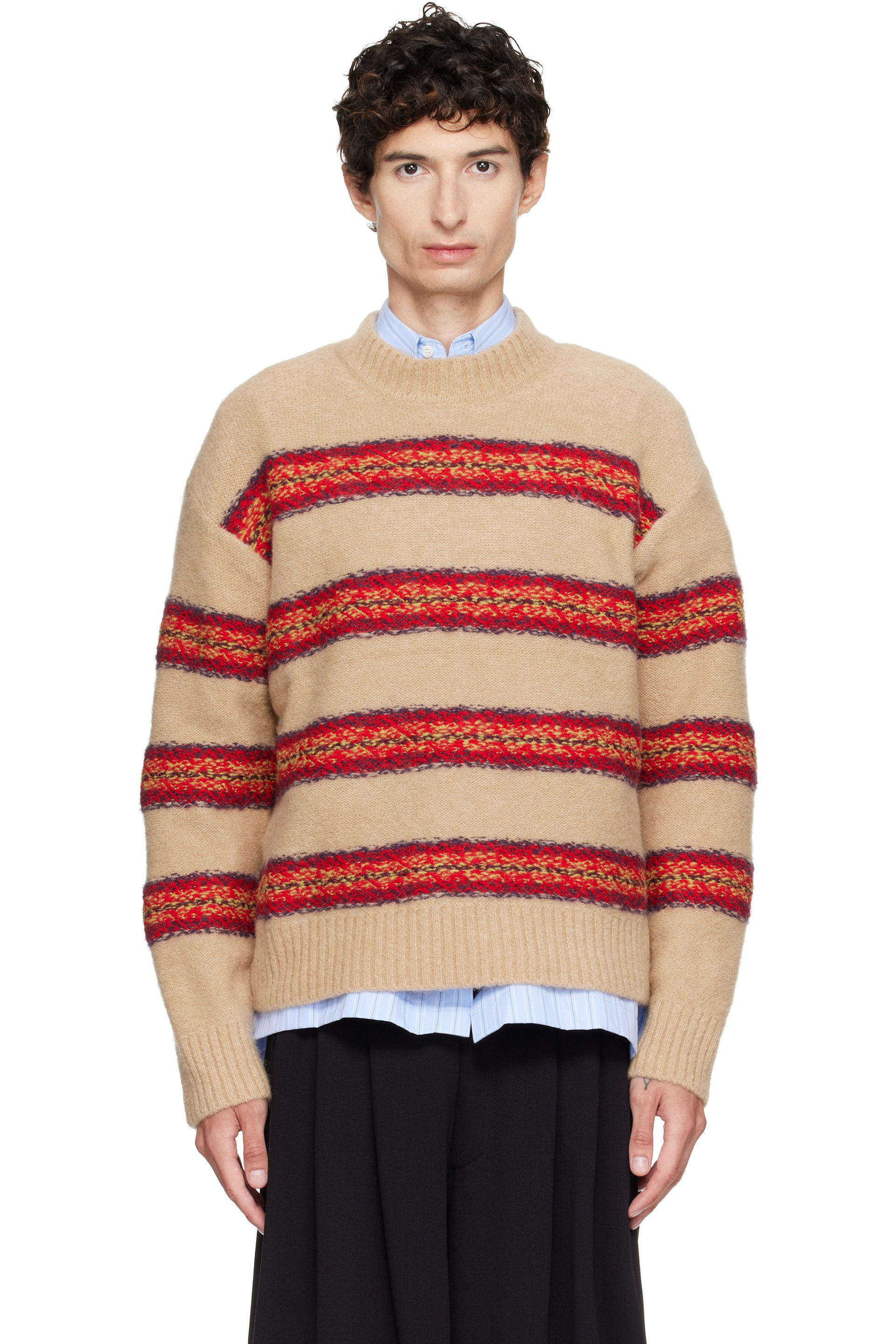 Dries Van Noten - Beige Jacquard Wool Sweater