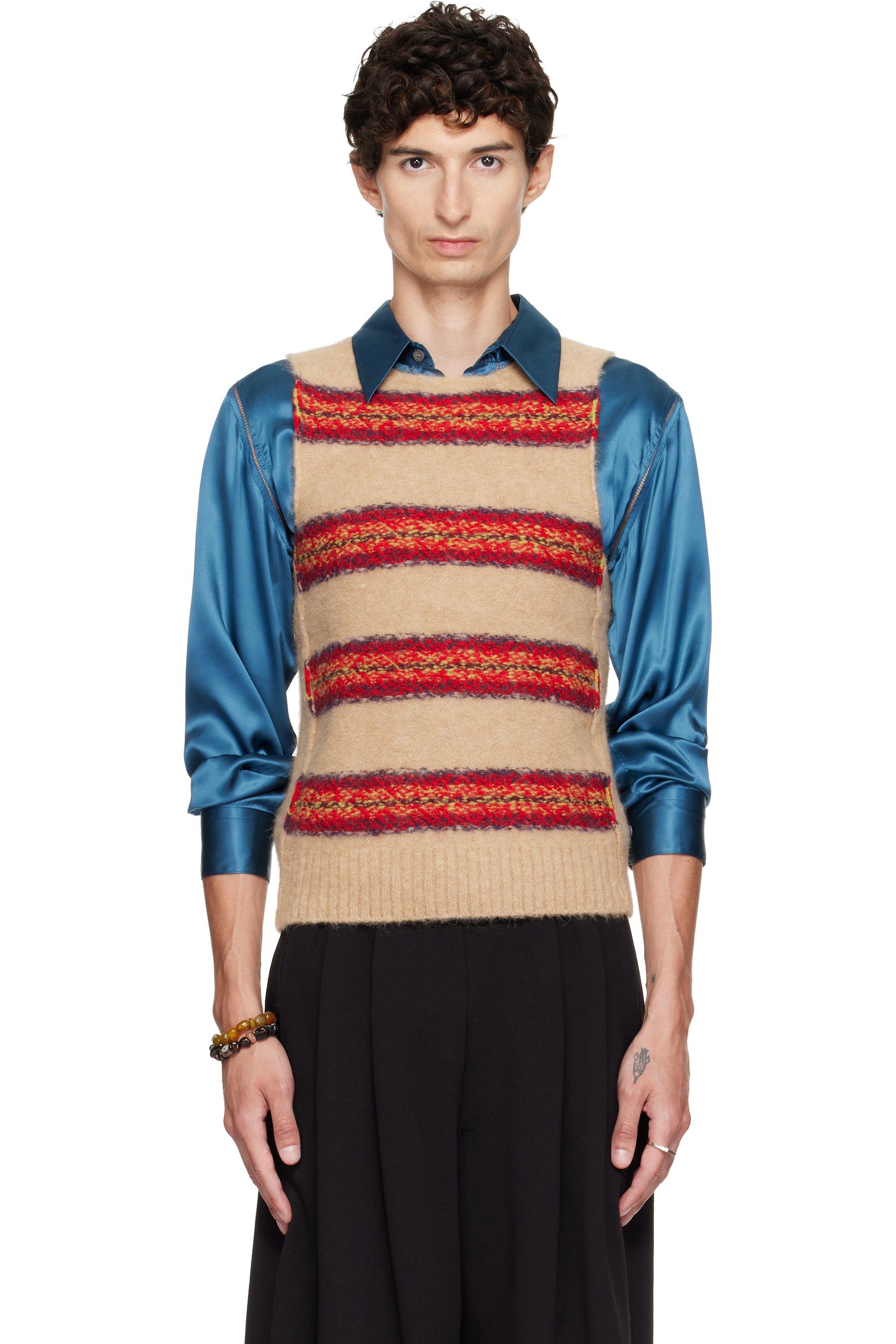 Dries Van Noten - Beige Jacquard Wool Sweater Vest
