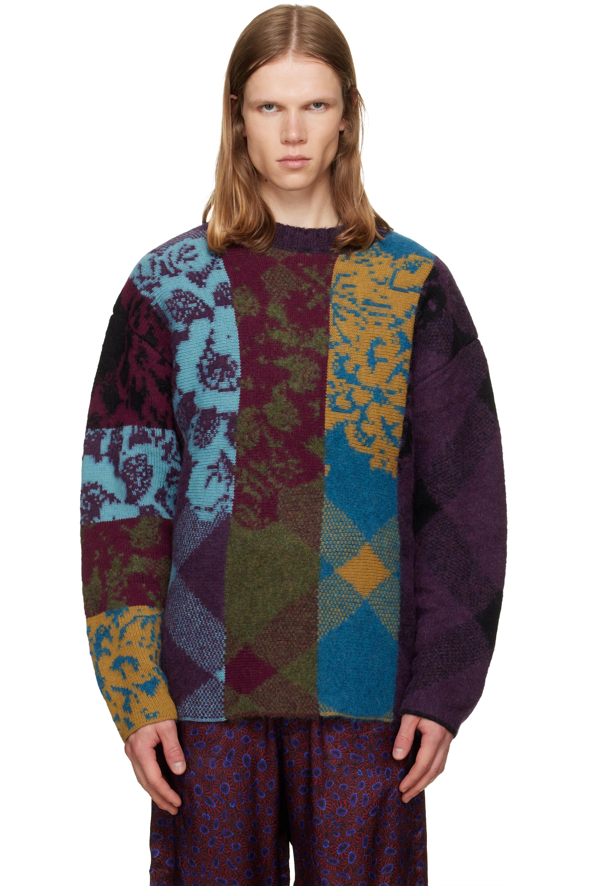 Dries Van Noten - Pull multicolore en laine à patchwork