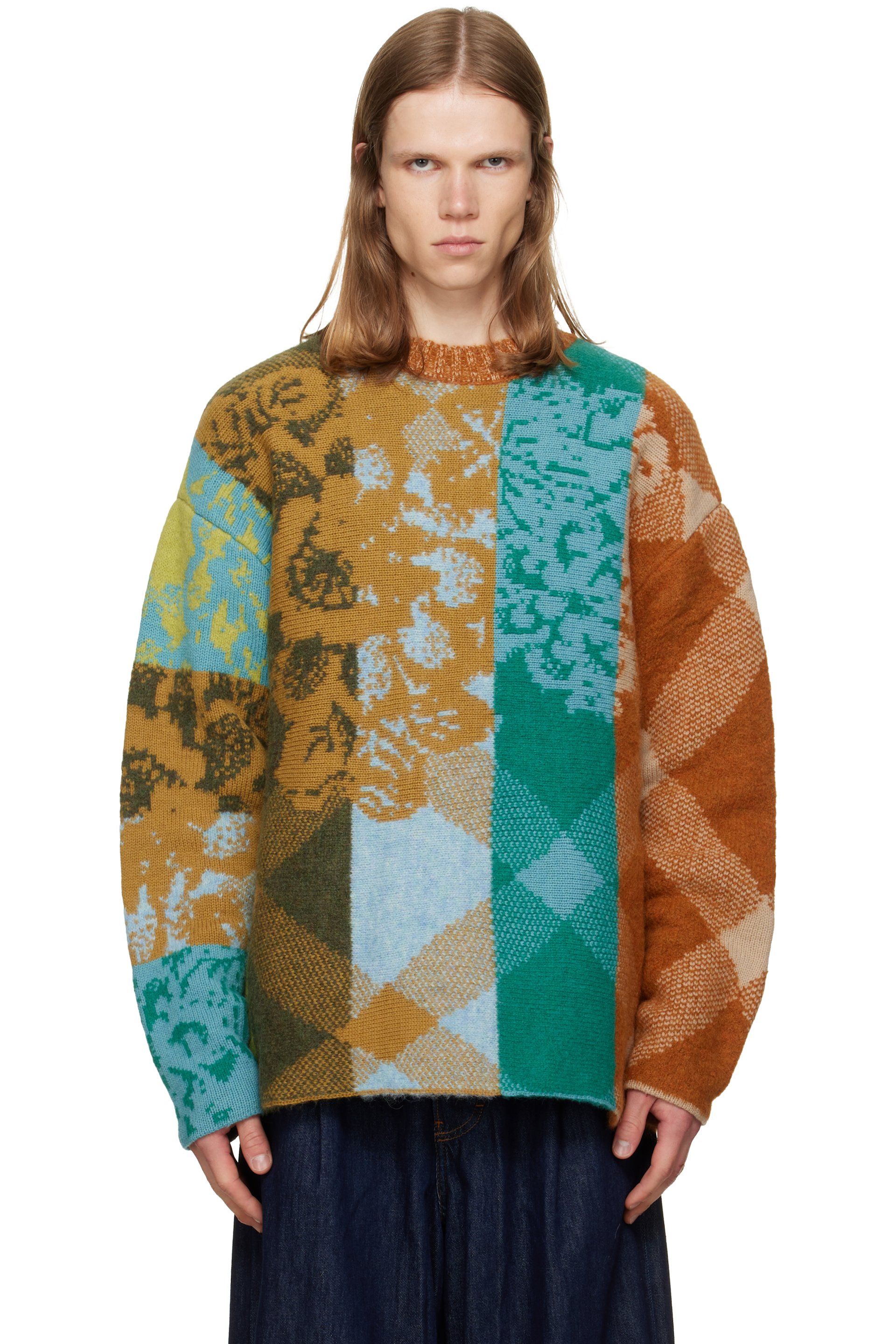 Dries Van Noten - Pull multicolore en laine à patchwork