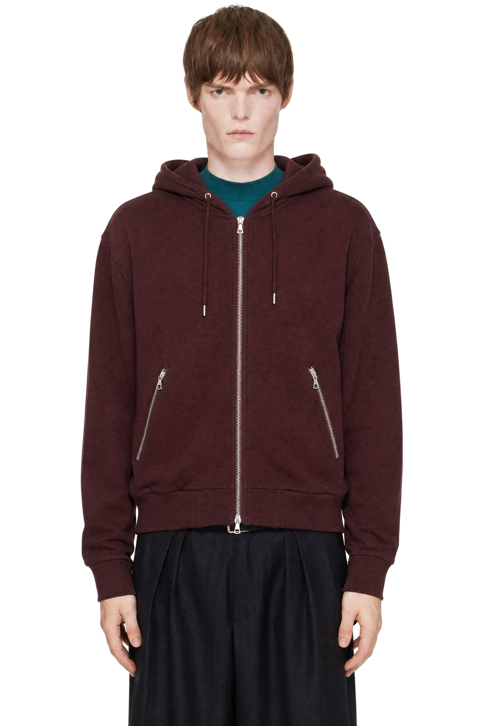 Dries Van Noten - Burgundy Cotton Zip Hoodie
