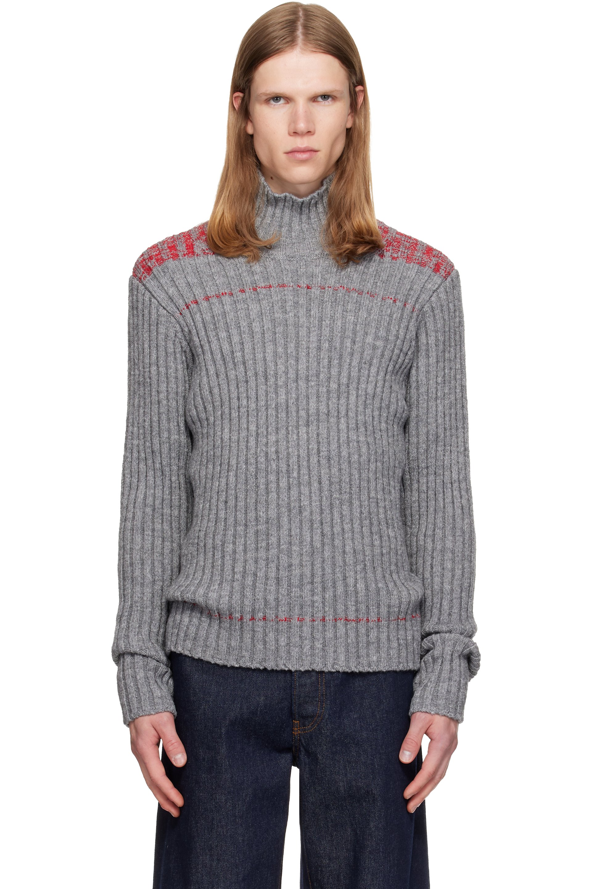 Dries Van Noten - Gray Rib-Knit Wool Turtleneck
