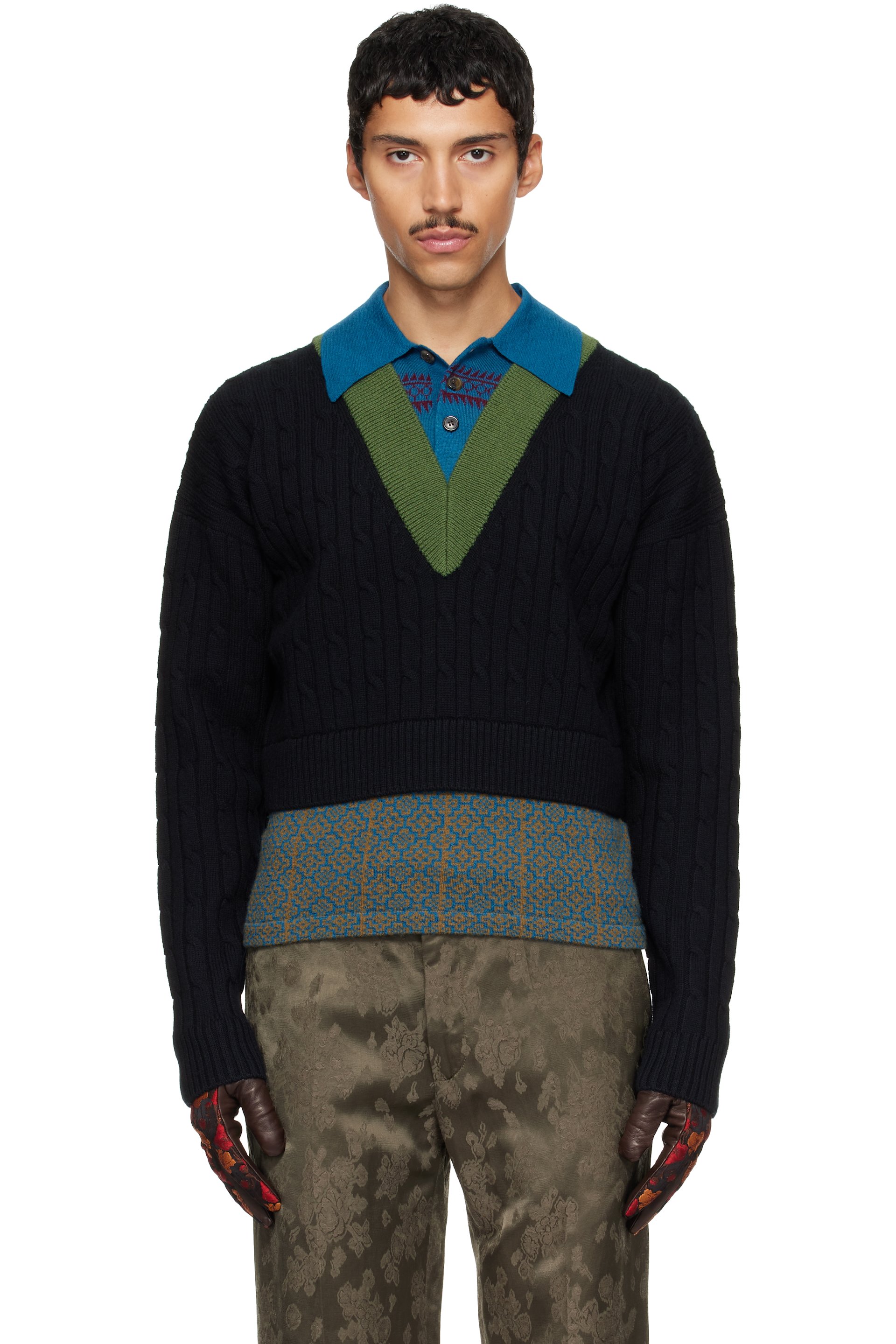 Dries Van Noten - Black Layered Wool Polo