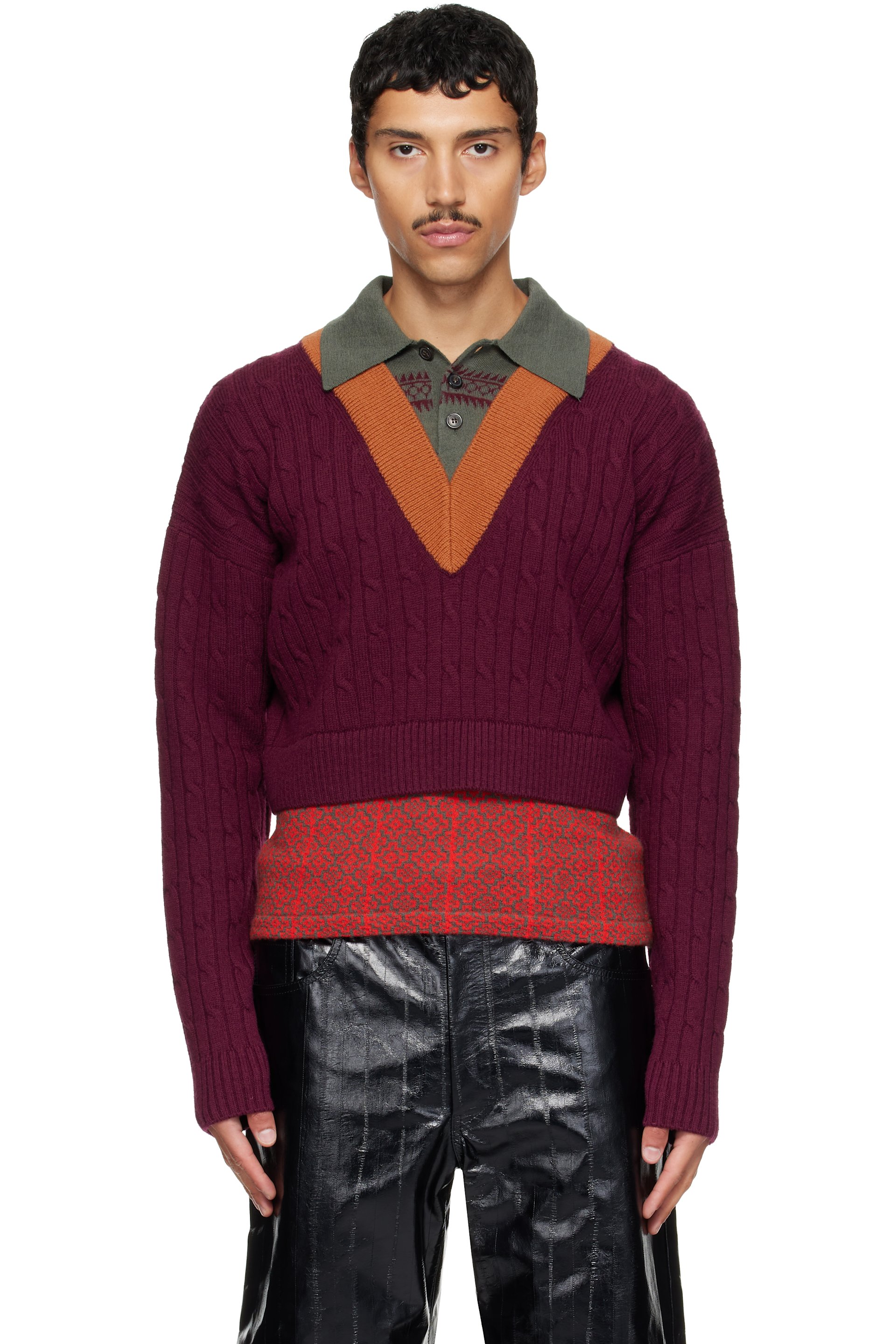 Dries Van Noten - Burgundy Layered Wool Polo