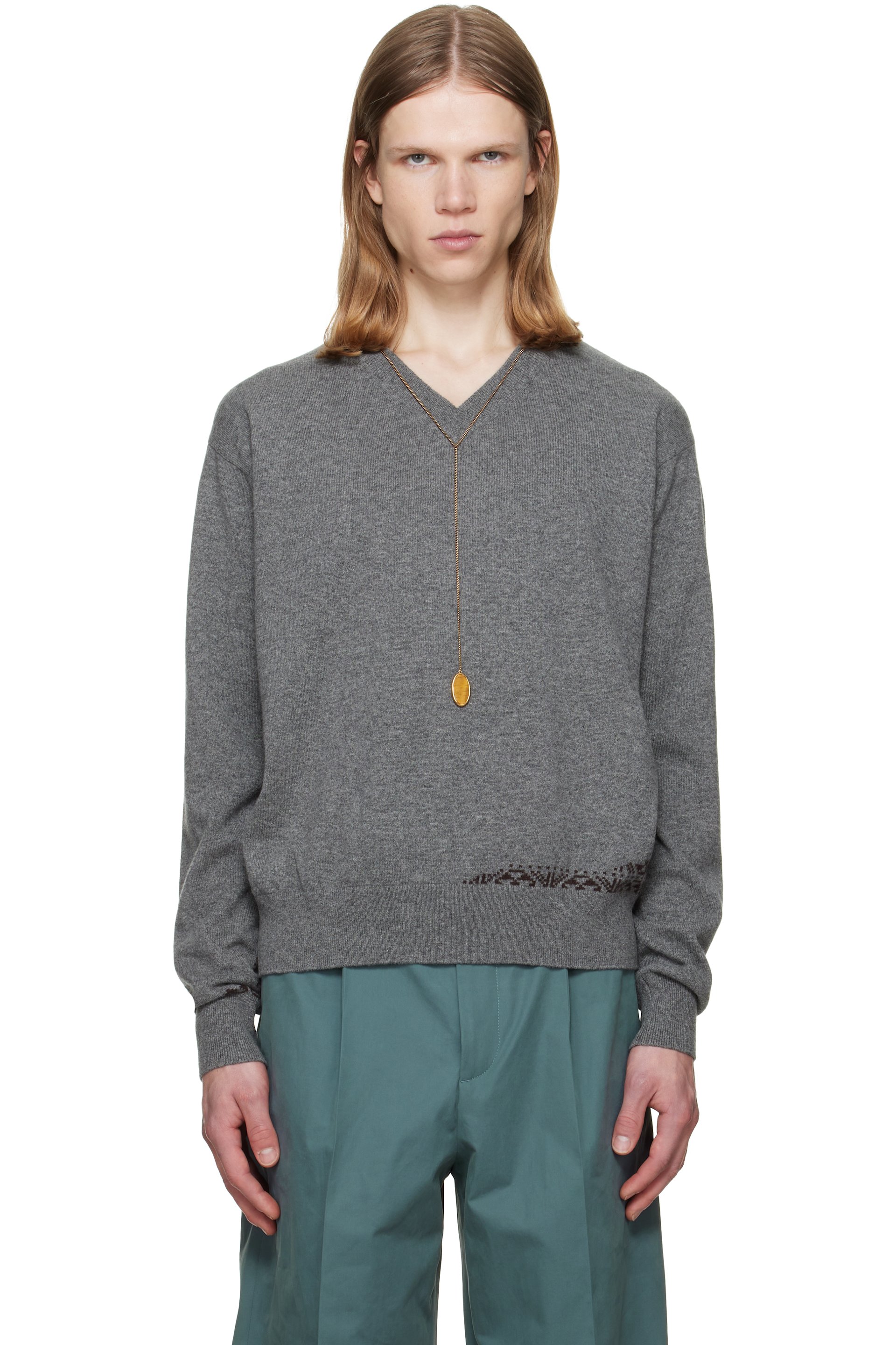 Dries Van Noten - Gray Intarsia Cashmere Sweater