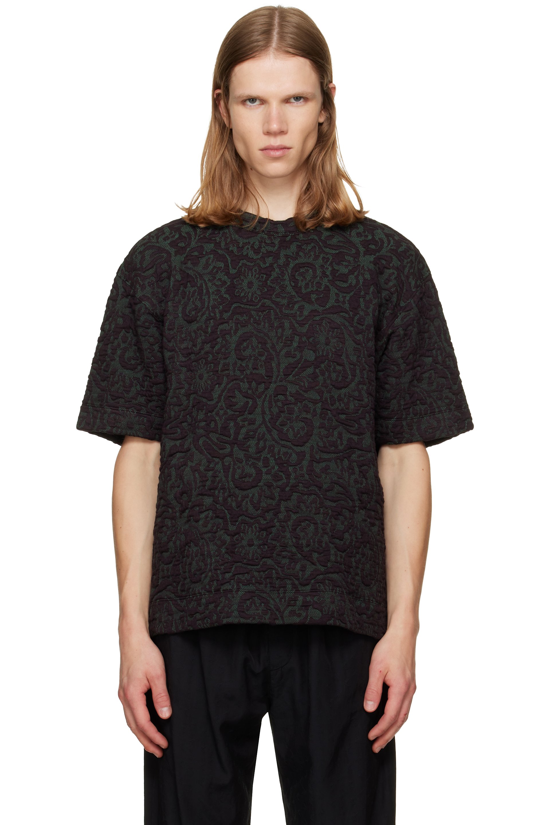 Dries Van Noten - T-shirt bourgogne en jacquard