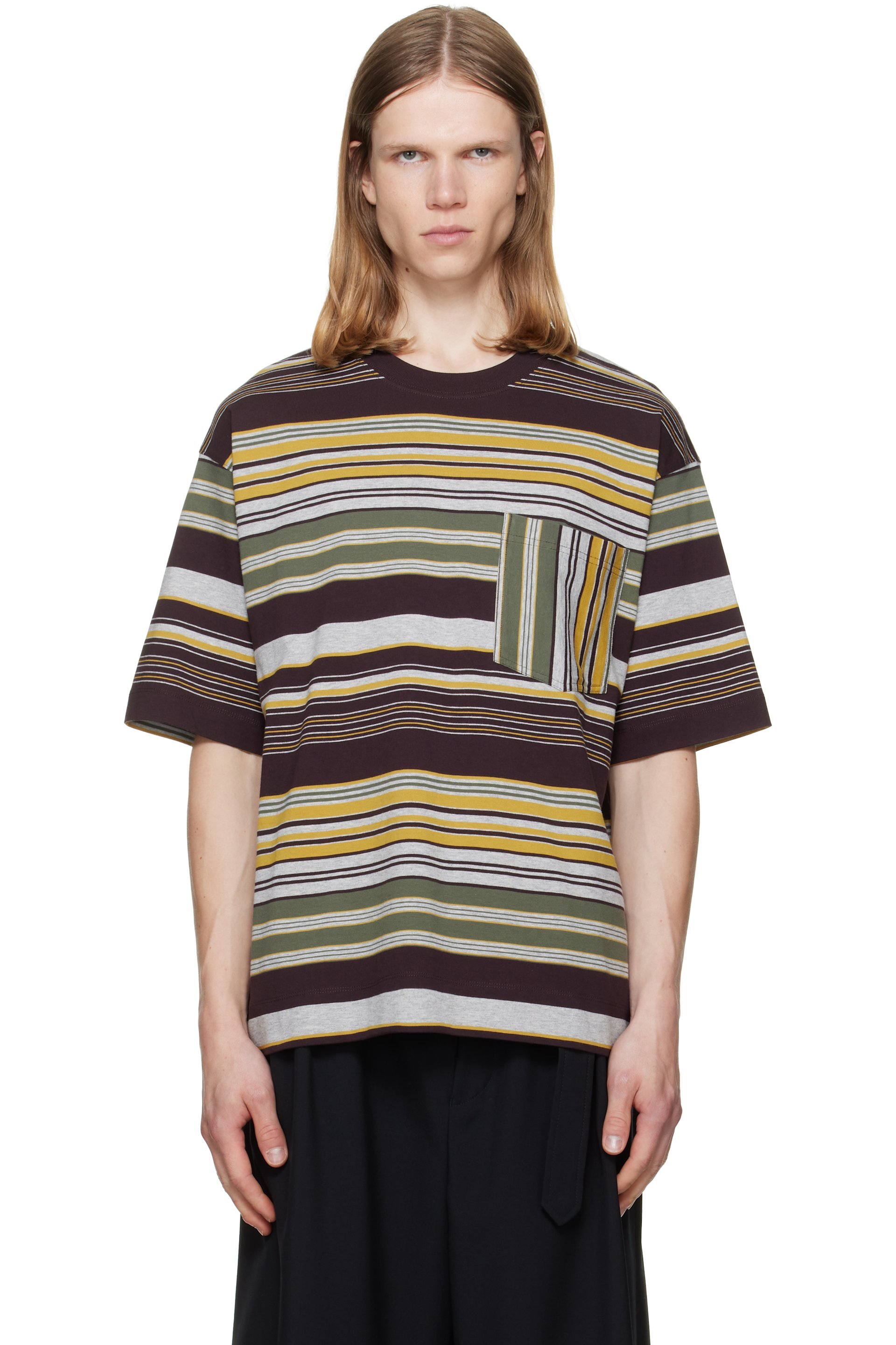 Dries Van Noten - T-shirt bourgogne et gris à rayures